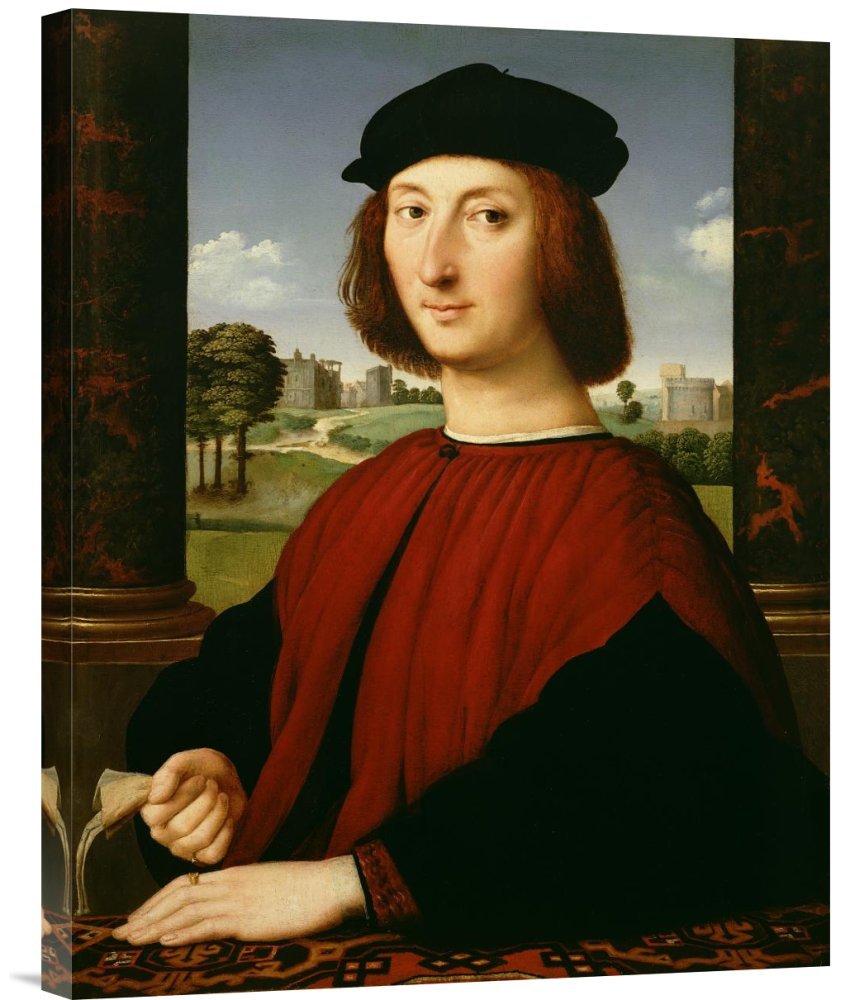 Circle of Raphael Portrait of a Young Man in Red - Gallery Wrap Giclee Canvas Print Wall Art for Living Room & Office Decor | Renaissance Art Reproduction | Home & Office Wall Decor