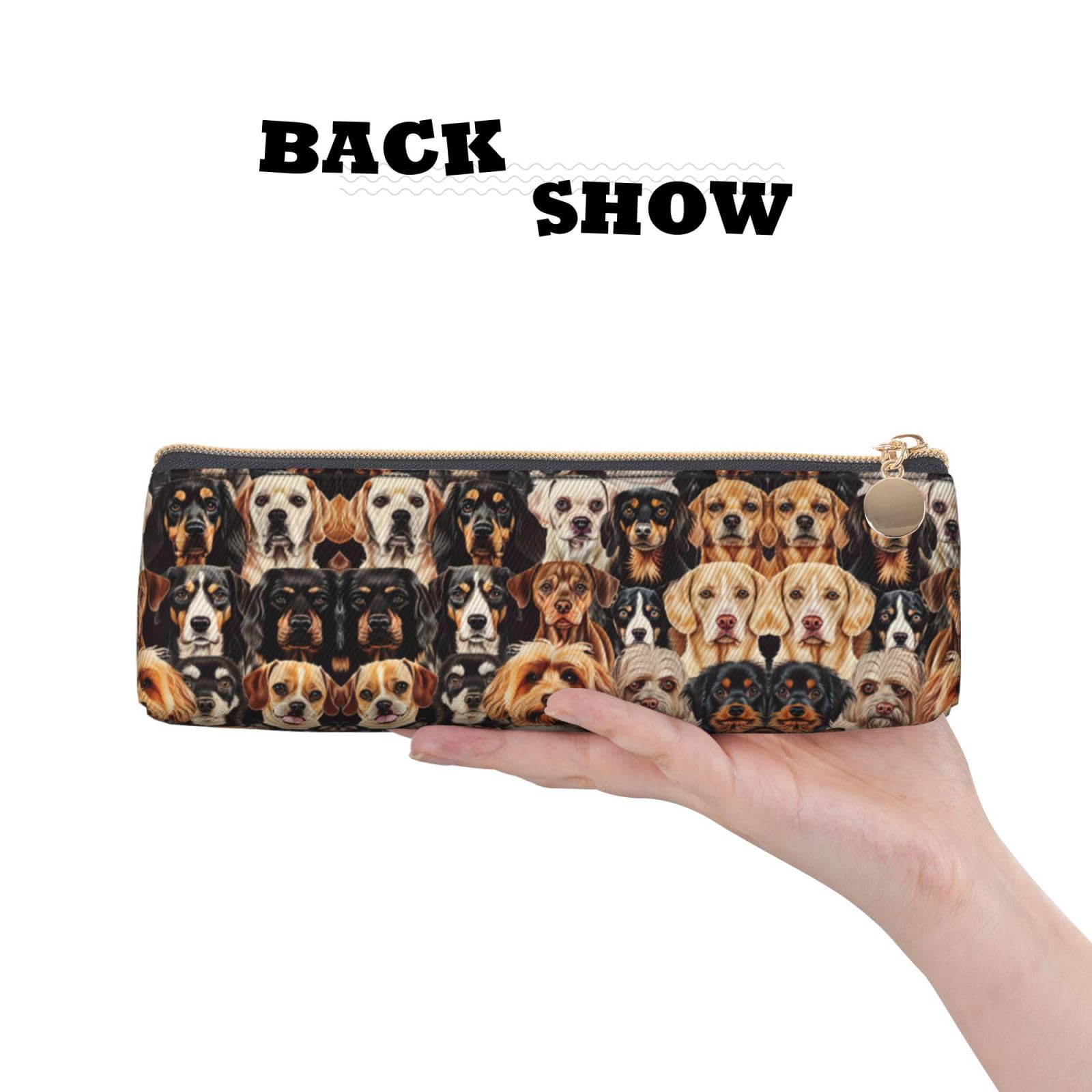 DRTGEDS Stylish Dog Pattern Leather Pencil Case - Large Capacity Multifunctional Pencil Pouch for School, Office & Travel Organization | Perfect for Students, Artists & Professionals