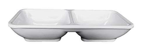 Melamine Rectangular Divided Plastic Dipping Plates - 2-Compartment Soy Sauce Dishes, White (144-Pack, 12 Dozen) - Perfect for Sushi Restaurants, Asian Cuisine & Party Serving Trays