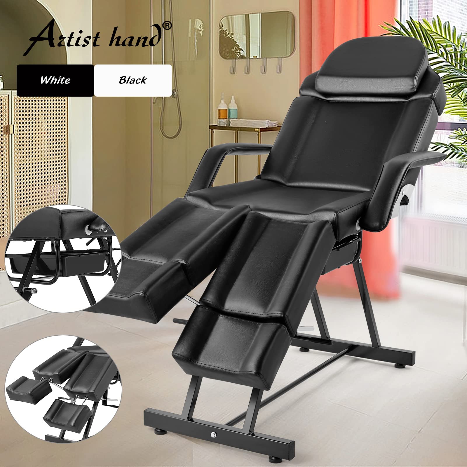 Professional Salon Massage Table Facial Bed with Tray & Split Footrests - Black - Perfect for Eyelash Extensions, Spa Treatments & Beauty Services - Durable & Comfortable for Salon, Spa & Home Use