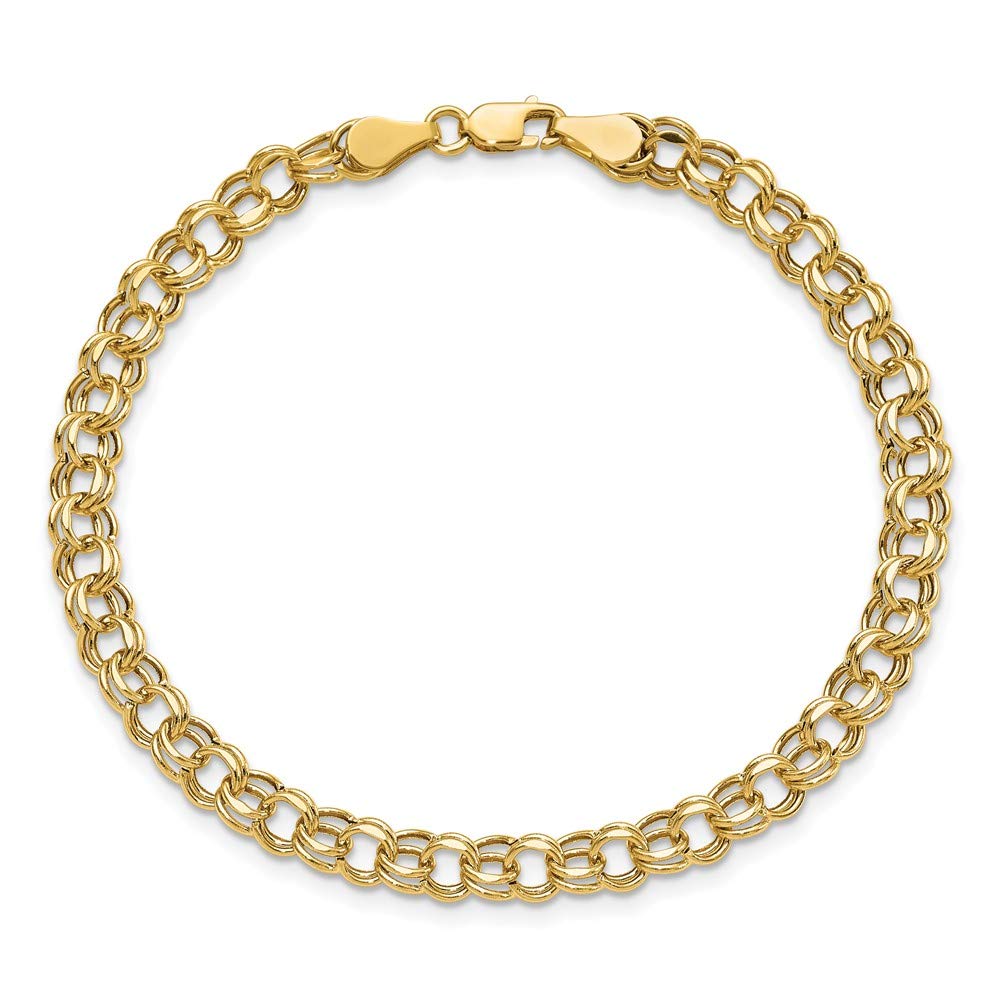 14K Solid Yellow Gold 5mm Double Link Chain Charm Bracelet for Women - Elegant & Dainty Jewelry Gift for Birthday, Anniversary & Special Occasions
