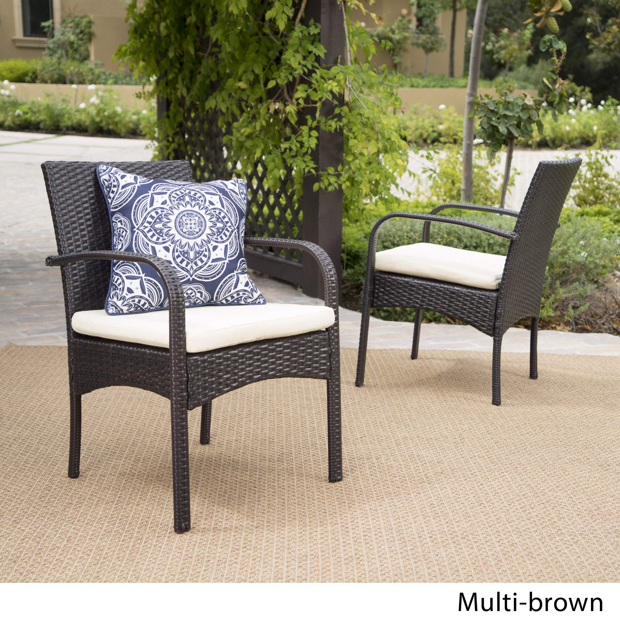 Christopher Knight Home Cordoba Outdoor PE Wicker Dining Chairs Set of 2 - Weather-Resistant Multibrown Patio Furniture for Garden, Poolside & Backyard Dining