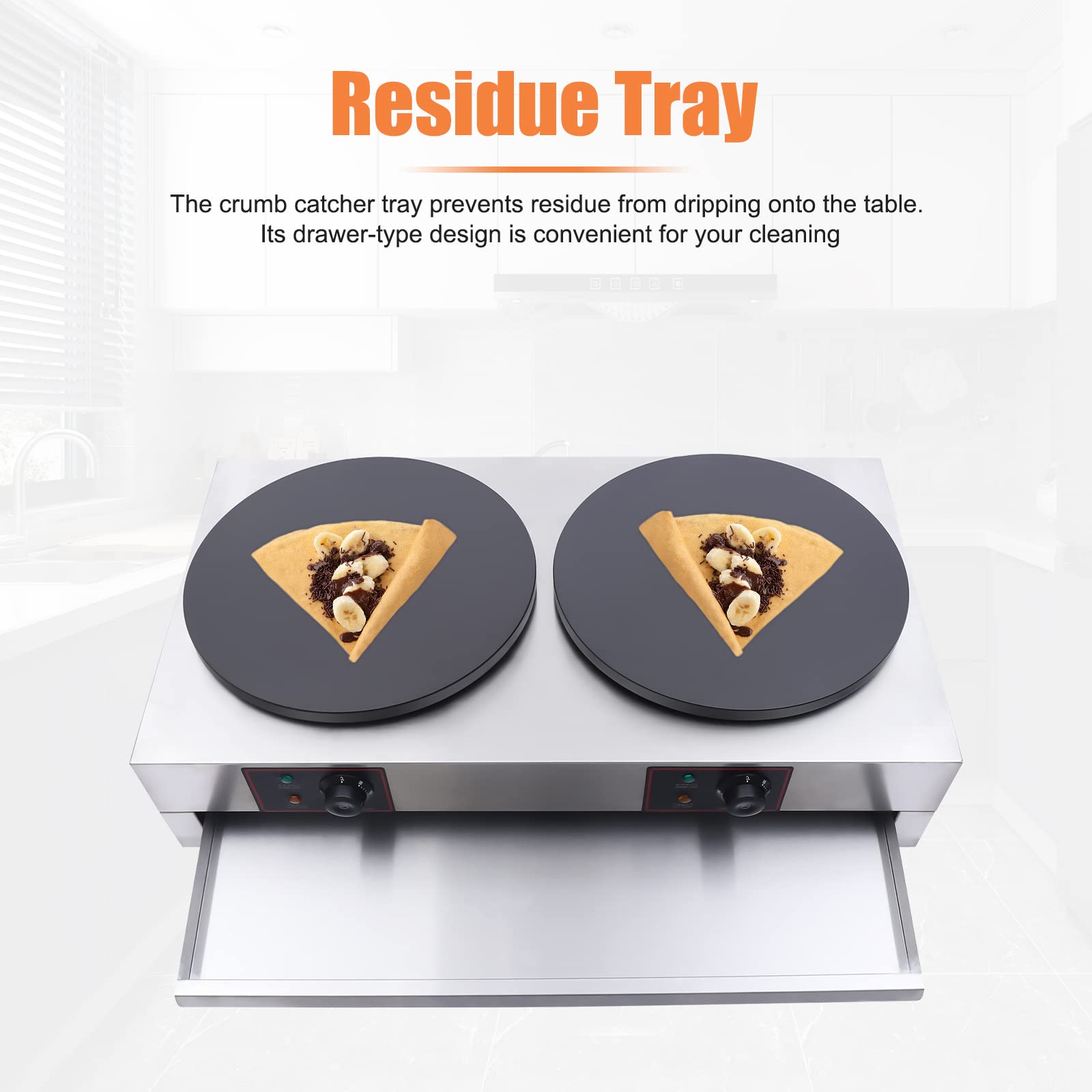 16 Inch Commercial Electric Crepe Maker with Double Nonstick Pans - Adjustable Temperature Pancake Griddle for Crepes, Blintzes, Eggs & Tortillas - Perfect for Restaurants, Cafes and Home Breakfast Cooking
