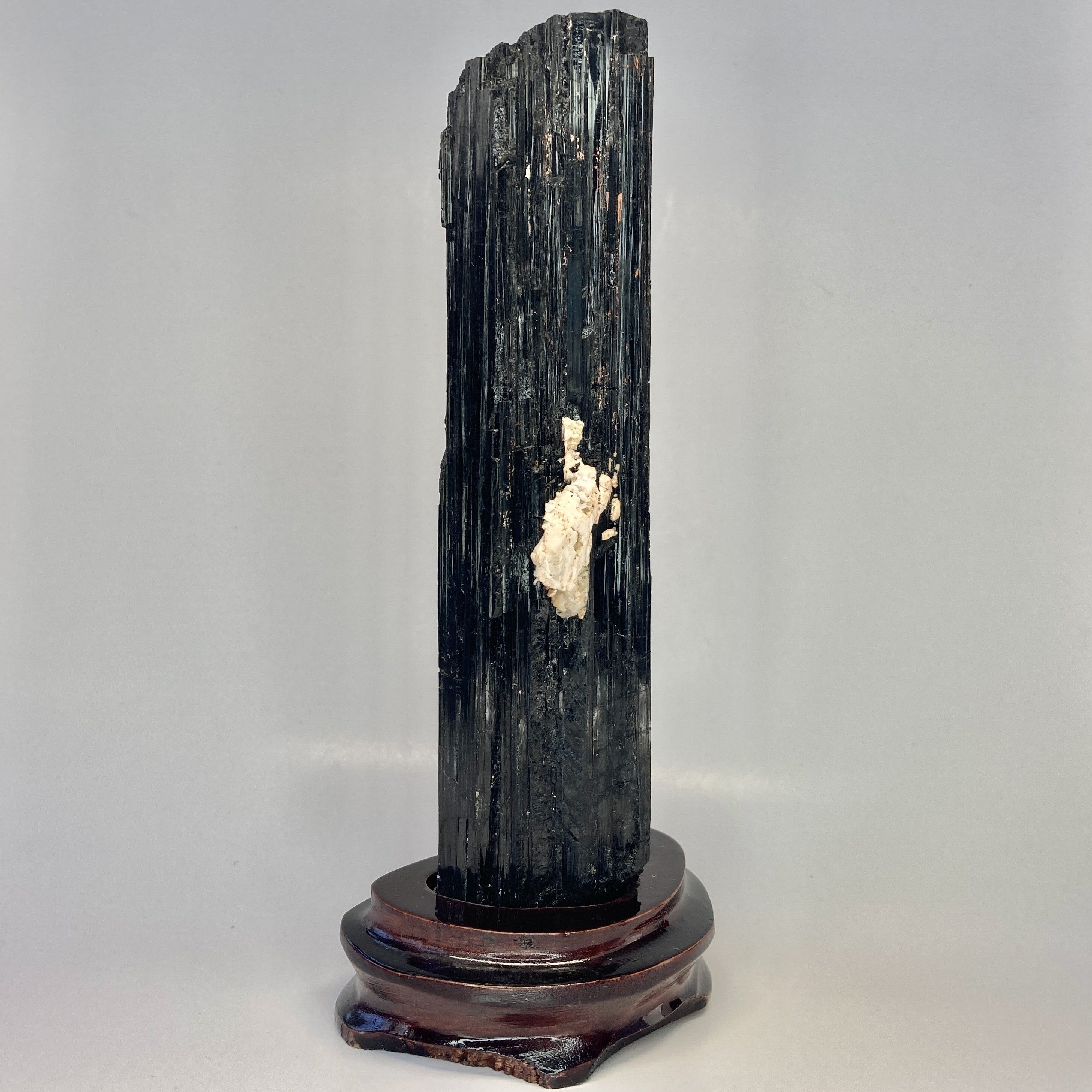 Black Tourmaline Crystal with Display Stand - Natural Healing Stone for Home Decor, Office Feng Shui & Spiritual Protection