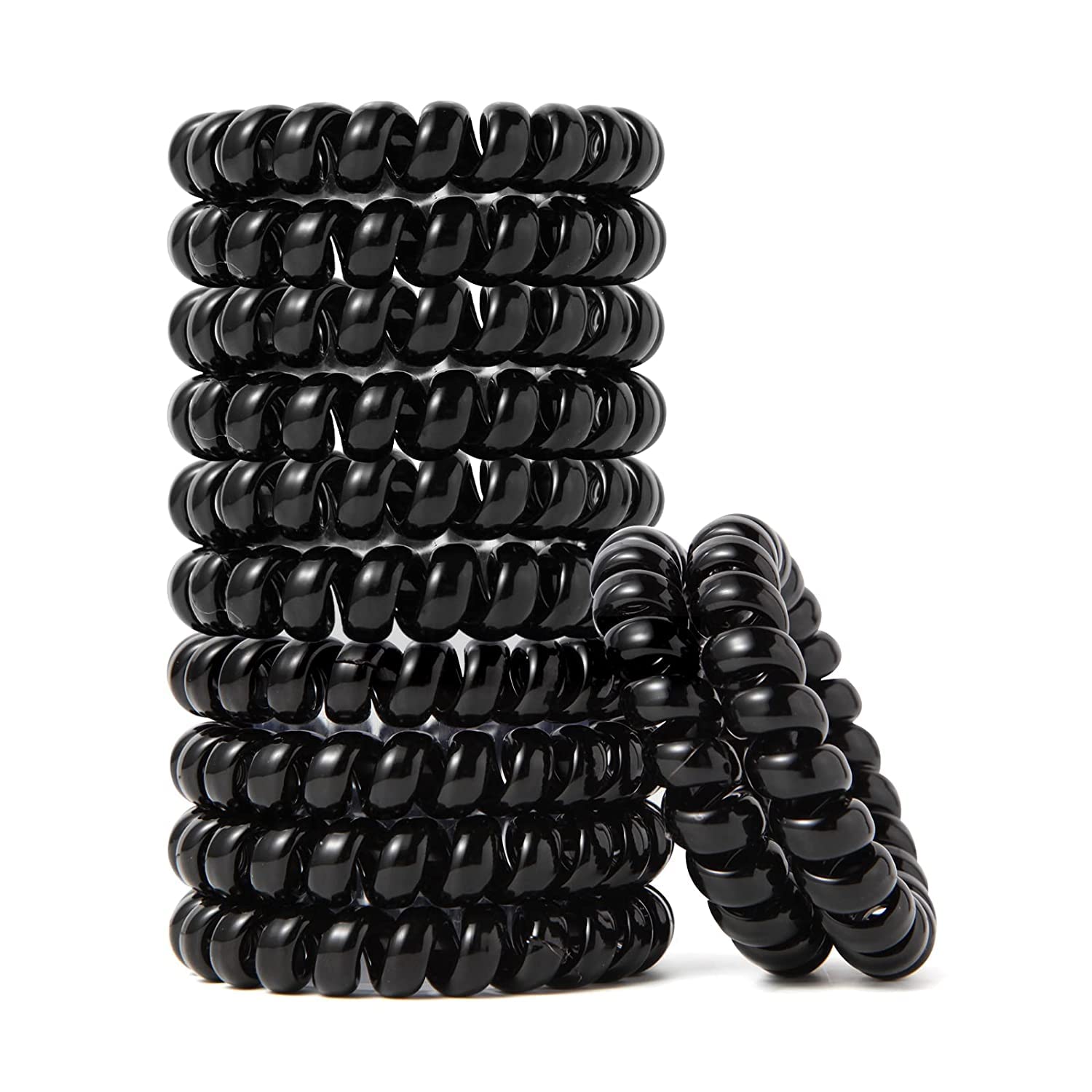 EPARTY 12PCS Spiral Hair Ties for Women - No Crease, Traceless Elastic Coil Hair Bands, Soft Ponytail Holders for Girls (Black) | Perfect for Workouts, Yoga, Office & Everyday Hairstyles