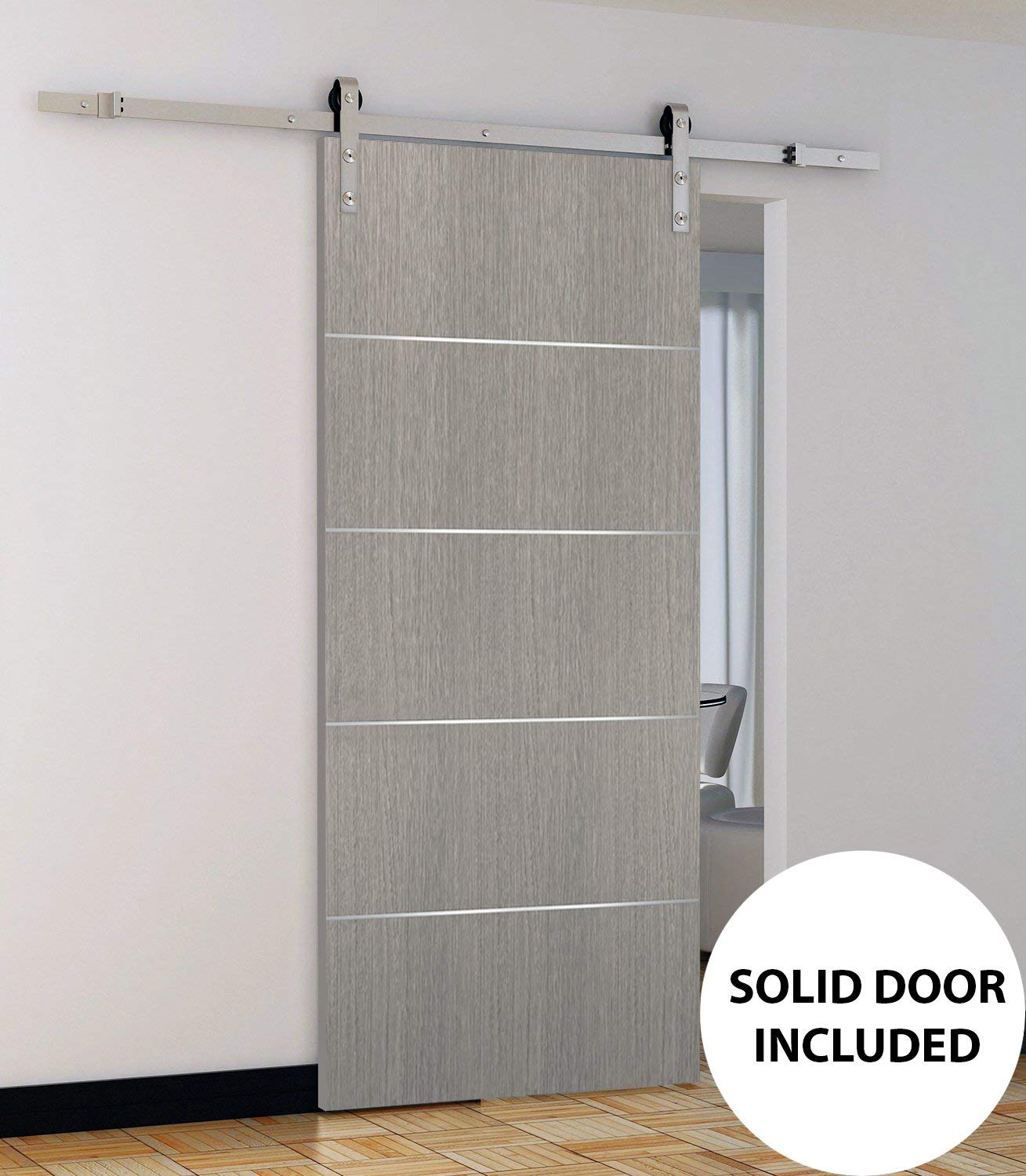 28x80 Slab Barn Door Panel - Planum 0020 Grey Oak - Modern Flush Sliding Door for Closet & Room Divider - Durable Solid Wood Construction - Perfect for Bedroom, Office & Farmhouse Style Decor