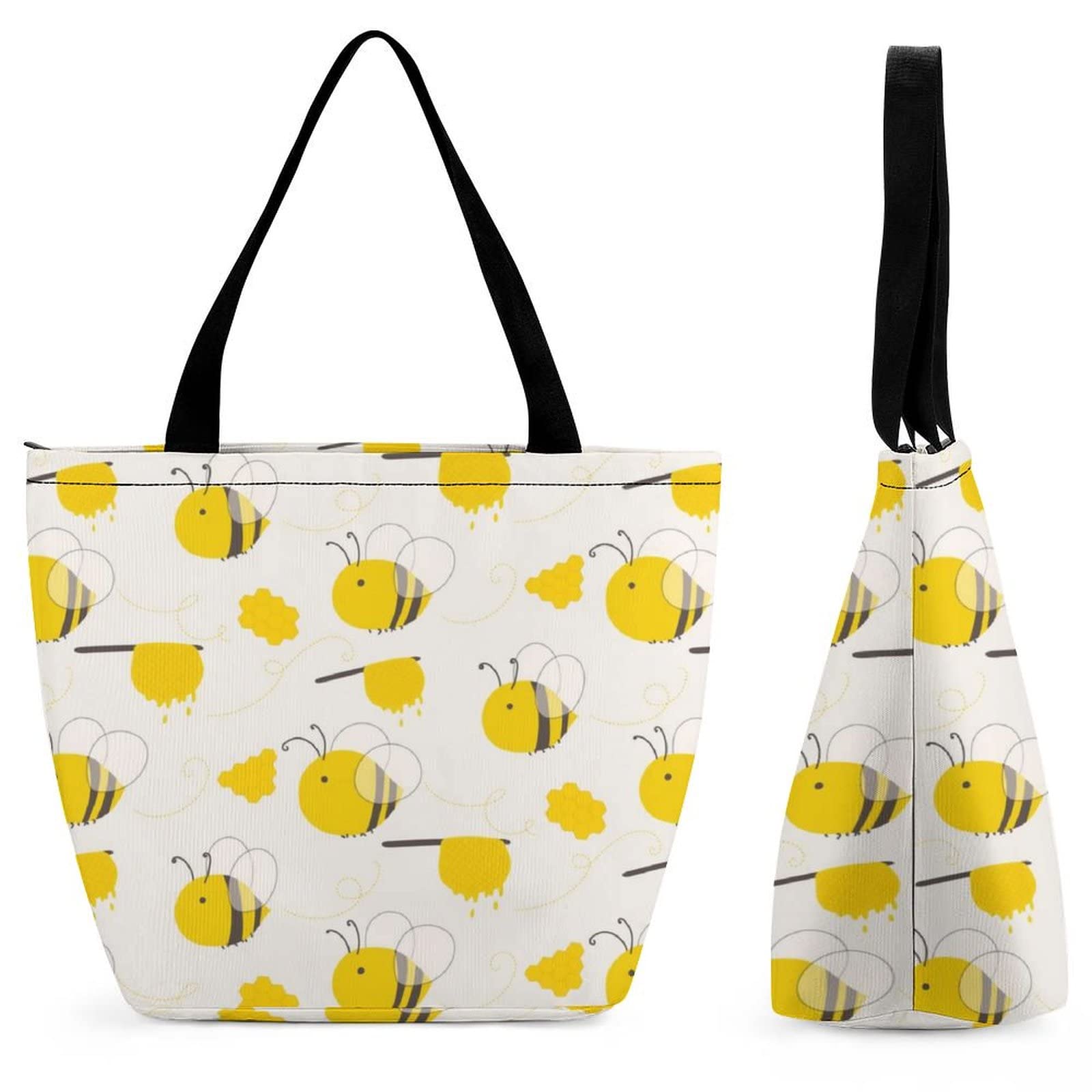 Stylish Bee Print Tote Bag for Women - Large Zippered Shoulder Handbag, Perfect for Beach, Shopping, Grocery, Travel & Gym | Durable & Fashionable Carryall