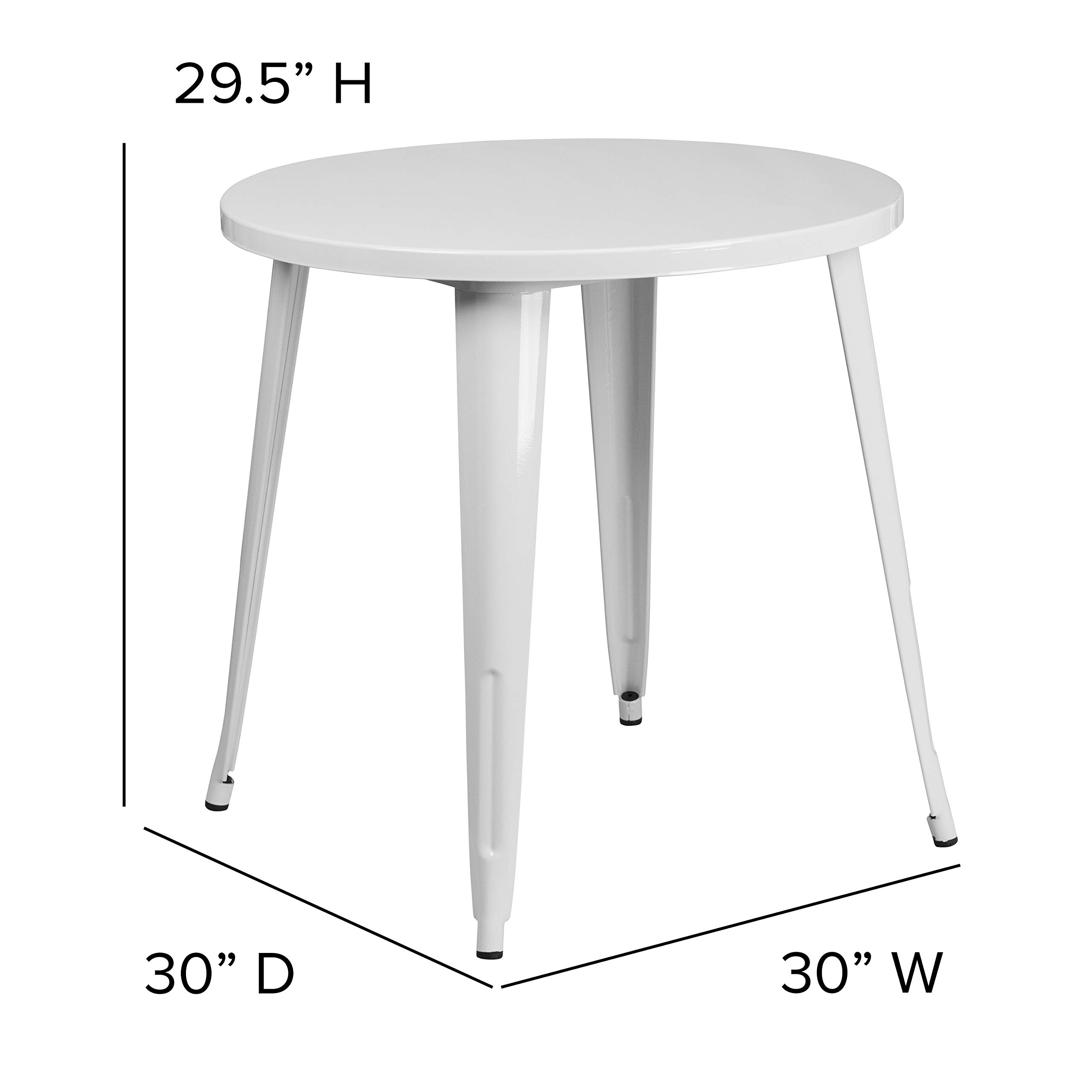 EMMA + OLIVER 30 Inch Round White Metal Table - Commercial Grade Indoor Outdoor Dining Table for Patio, Restaurant, Cafe, and Garden Use