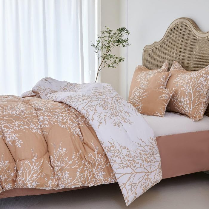 Spirit Linen 6-Piece Queen Comforter Set - Ultra Soft Microfiber Bedding with Elegant Foliage Design - Includes Comforter & Pillow Shams (Taupe, Queen Size) - Perfect for Master Bedroom, Guest Room & Cozy Winter Nights