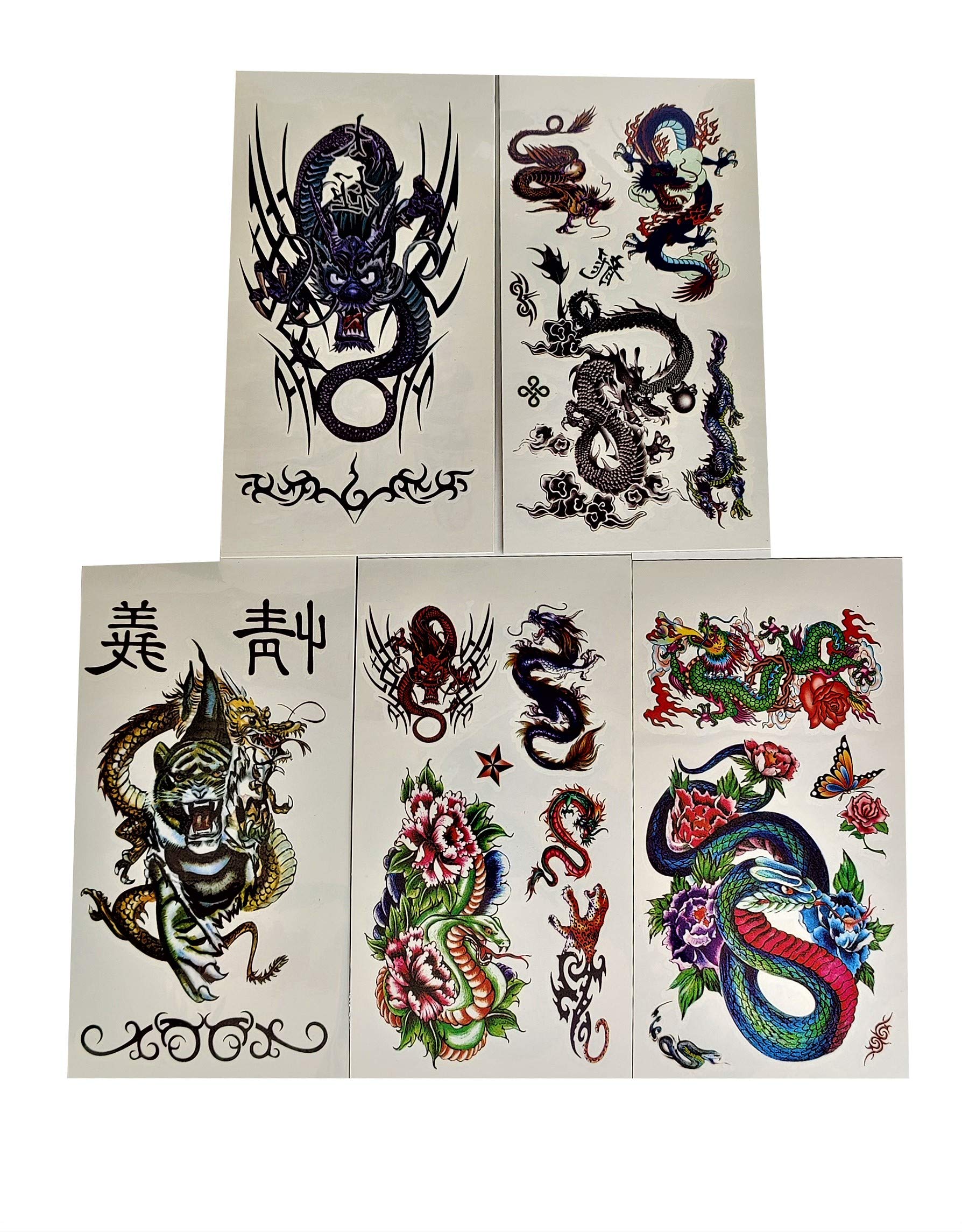 SSKR Pack of 2 Dragon Temporary Tattoo Booklets - Waterproof Fake Tattoos for Adults & Kids | Body Art Stickers for Parties, Halloween, Cosplay & Birthday Gifts | Fun Tattoo Designs for Costumes & Events