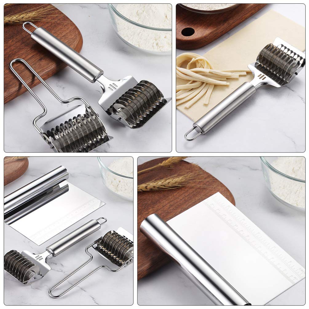 3-Piece Hemoton Bread Dough Scraper Set - Stainless Steel Bench Scraper, Dough Cutter & Bowl Scraper for Baking, Pasta Making, Cake Decorating | Perfect for Bread, Pizza Dough, Fondant Icing & Kitchen Prep