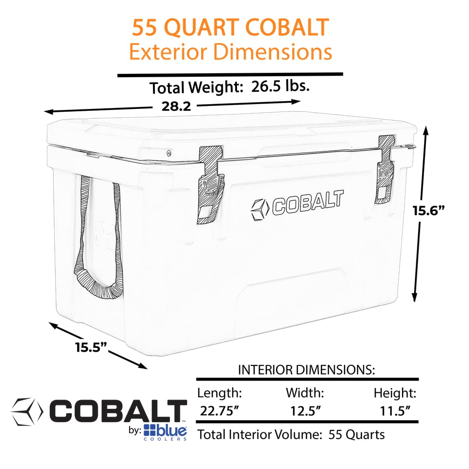 Premium Cobalt 55 Quart Roto-Molded Super Ice Cooler - Heavy Duty Large Ice Chest Keeps Ice for 3+ Days | Perfect for Camping, Beach Trips, Tailgating & Outdoor Adventures