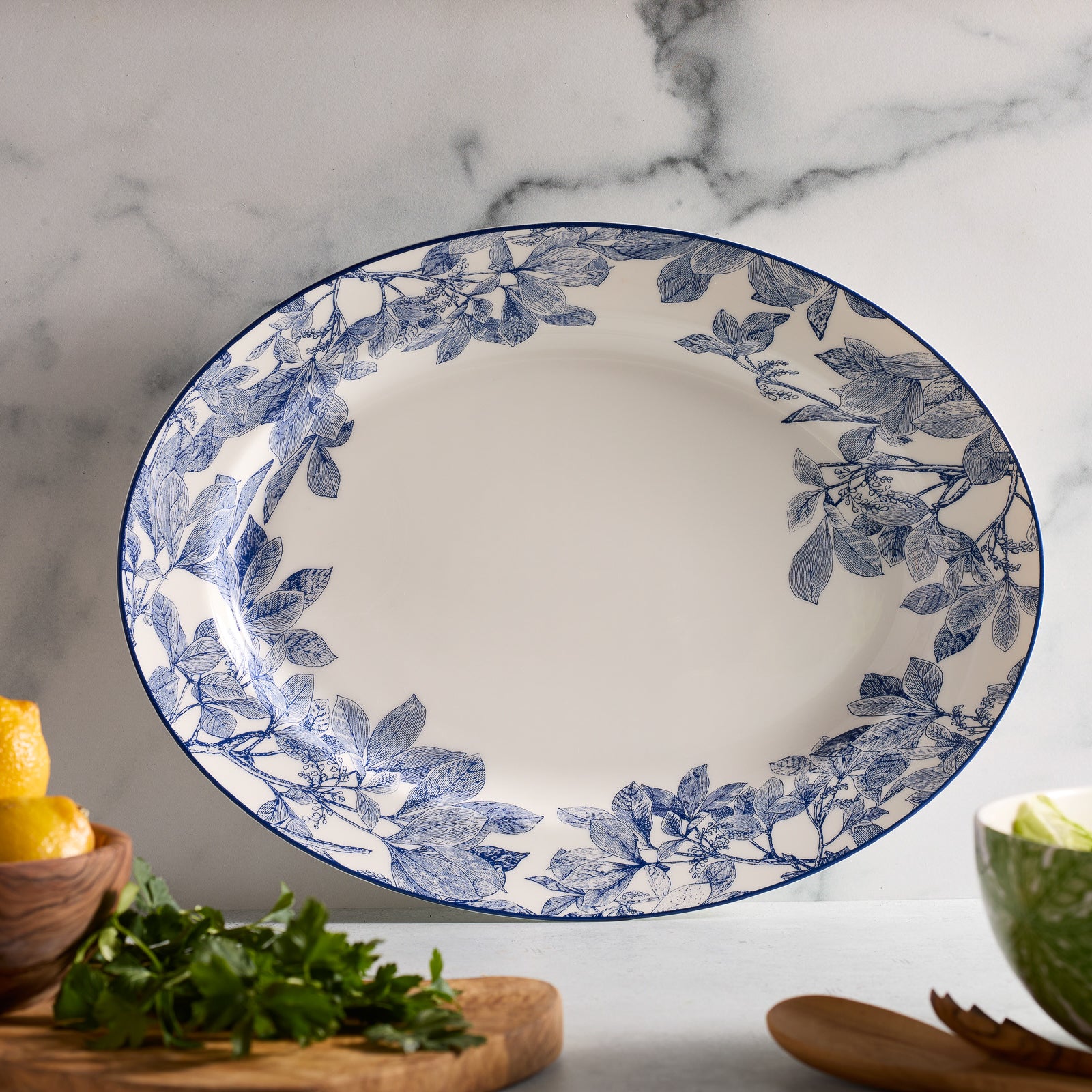 Arbor Oval Rimmed Platter - Elegant Serving Tray for Entertaining, Holiday Dinners & Party Appetizers | Durable & Stylish Tableware