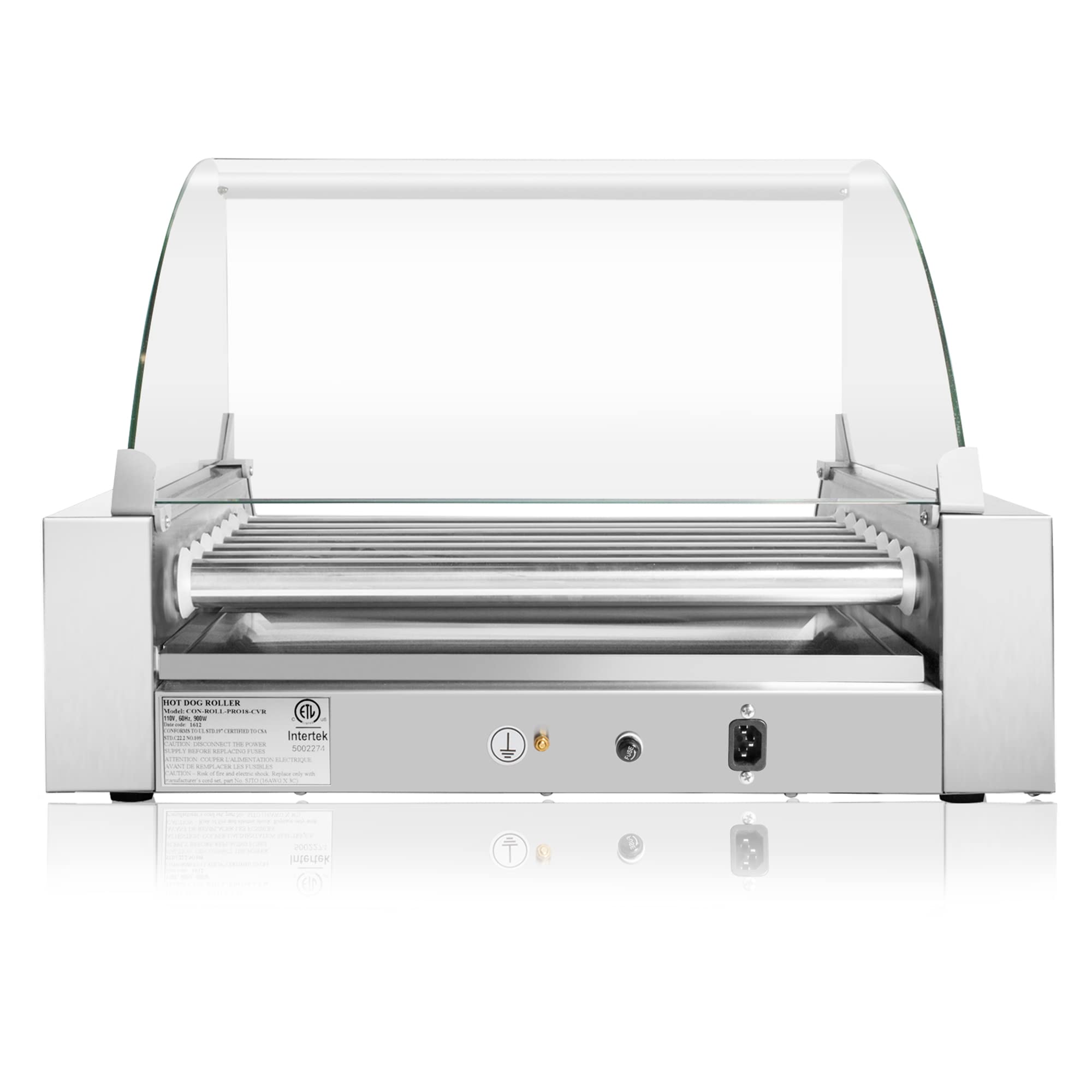 Olde Midway Electric 18 Hot Dog 7 Roller Grill Cooker Machine with Cover 900W - Commercial Grade Hot Dog Warmer for Restaurants, Convenience Stores & Food Trucks