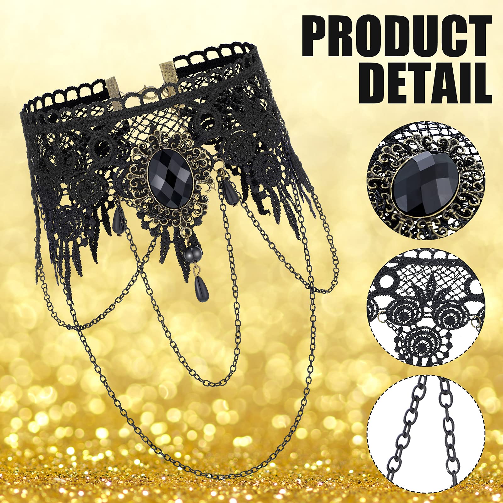 10 Pieces Halloween Claw Nail Rings Set - 3 Sizes Gothic Punk Fake Nails with Black Lace Choker Necklace for Women, Halloween Costume Accessories for Parties, Cosplay and Gothic Fashion