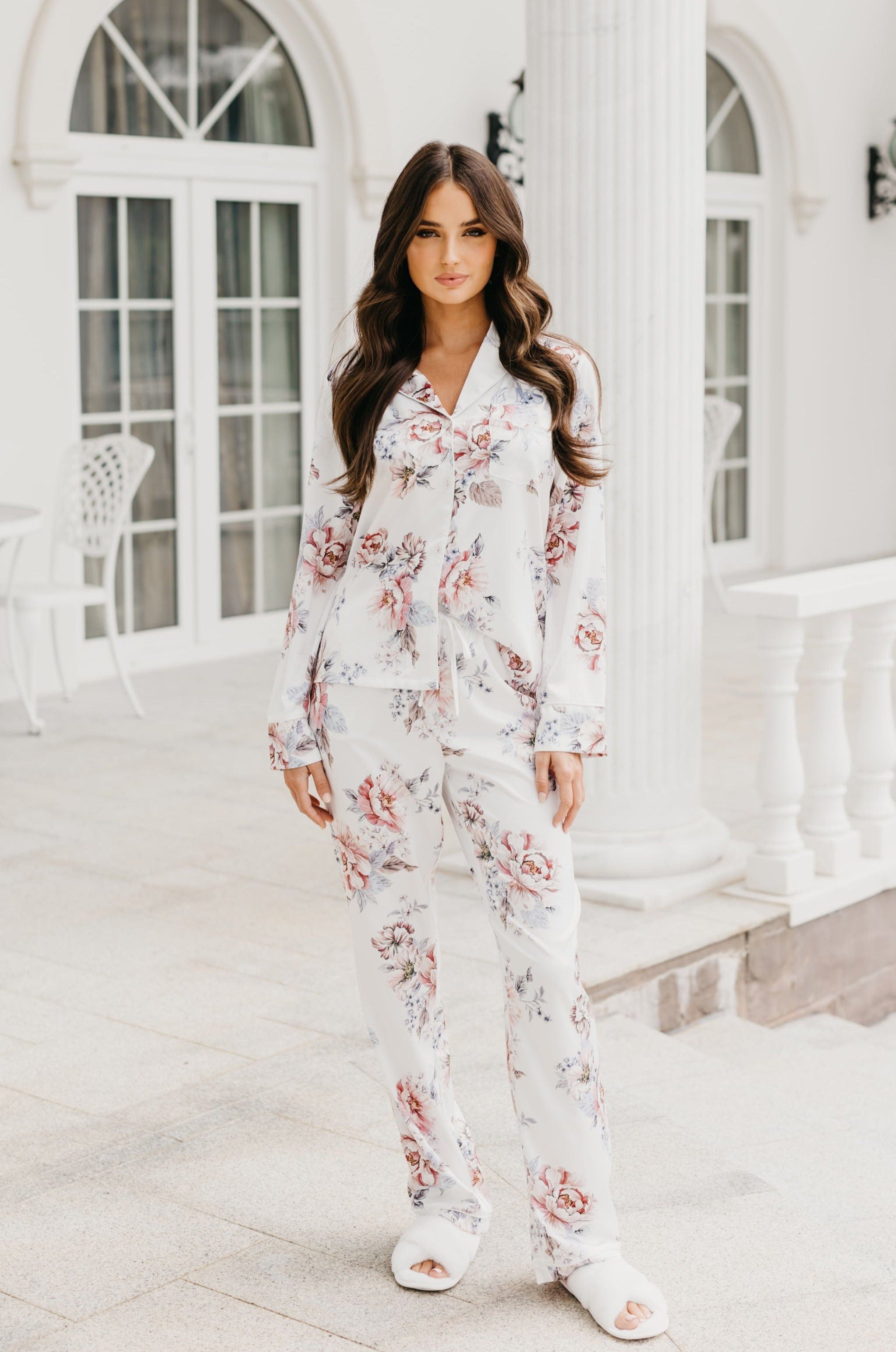 Christina Women's Veiled Rose Print Pajama Set - Soft & Comfortable Sleepwear for Lounge & Nighttime Relaxation