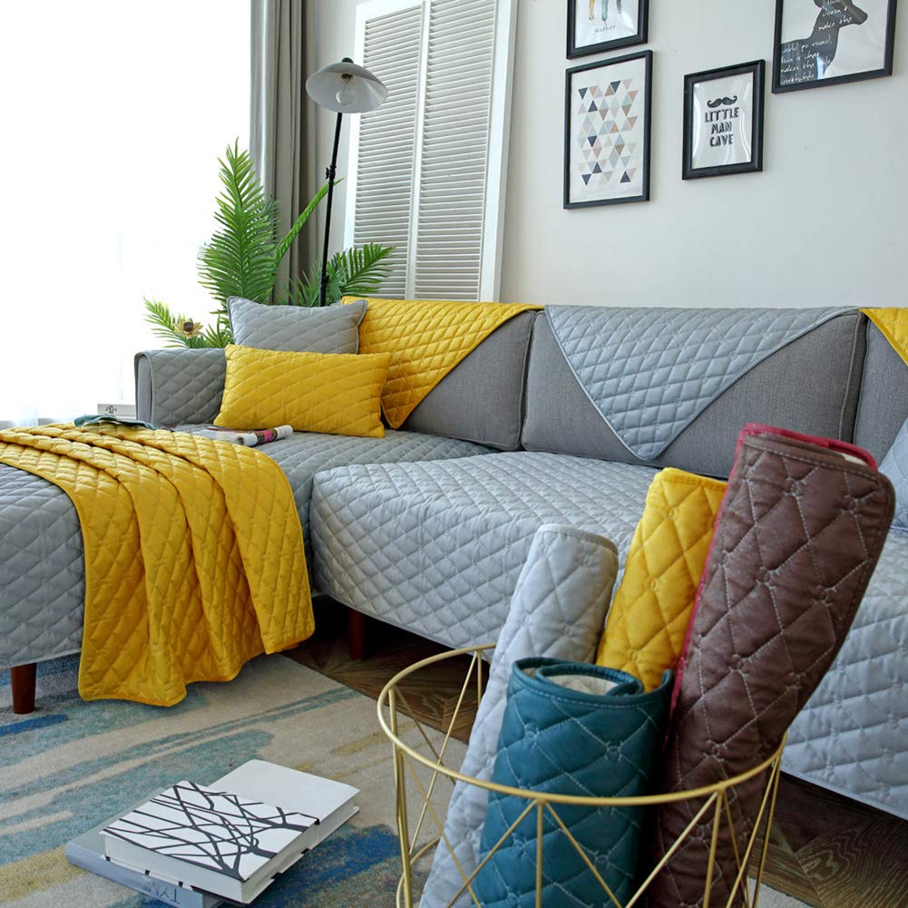 Quilted Anti-Slip Washable Pet Sofa Cover for Dogs & Cats - Waterproof, Stain Resistant Furniture Protector - Gray Rectangle 43x43 Inch - Perfect for Living Room, Bedroom & Pet-Friendly Homes