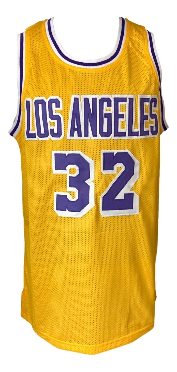 Magic Johnson Los Angeles Lakers Signed Yellow Basketball Jersey - HOF 2002 with PSA Hologram - Perfect for NBA Memorabilia Collectors & Sports Fans Display