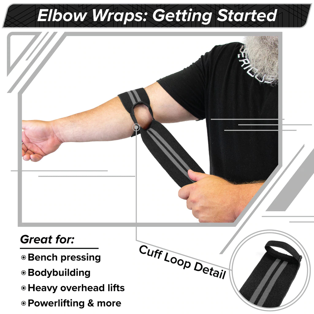 Serious Steel Fitness Elbow Wraps - Support & Compression for Weightlifting, Powerlifting & CrossFit - Ideal for Gym, Training & Workouts (Regular Size, 47