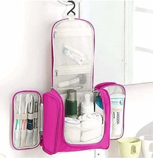 Waterproof Large Cosmetic Bag & Makeup Organizer for Women - Travel Toiletry Case with Shaving Kit, Pink (Perfect for Travel, Gym, and Daily Makeup Storage)