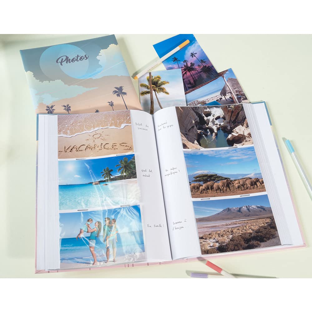 Exacompta Sunset Photo Album - 8.9 x 8.7 Inch (225 x 220mm) 100 Page Scrapbook with Plastic Pockets for 200 Photos - Trendy Matte Laminated Cover - Perfect for Wedding, Travel & Family Memory Preservation