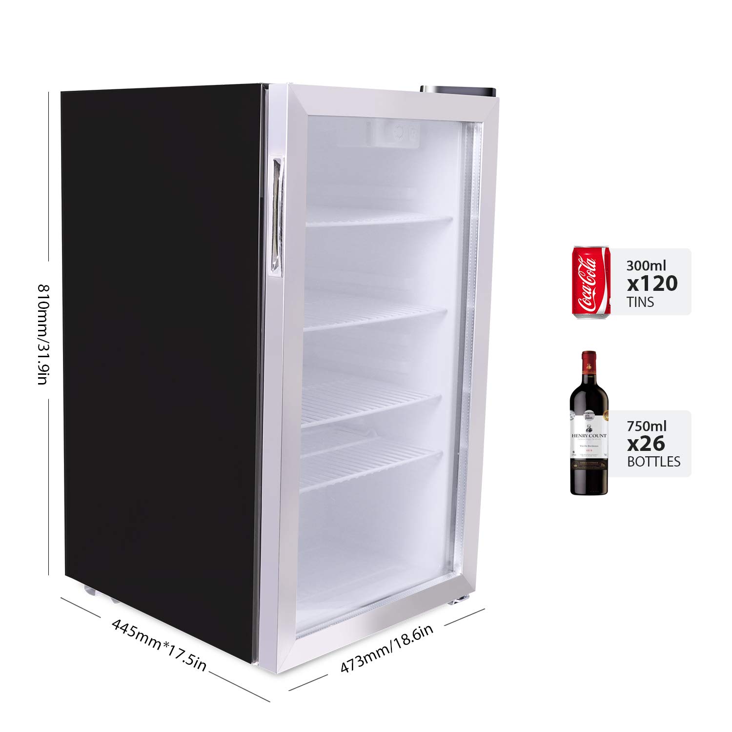 NorthAir 100 Can Beverage Refrigerator - Mini Fridge with Glass Door, 7 Temperature Settings (32°F-61°F) - Compact Drink Cooler for Home, Office, Bar, or Party Use
