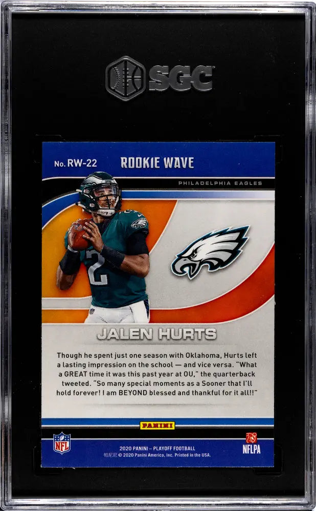 2020 Panini Playoff Football Jalen Hurts Rookie Card RC Wave SGC 10 Gem Mint - Perfect for NFL Collectors, Fantasy Football Fans & Sports Memorabilia Enthusiasts