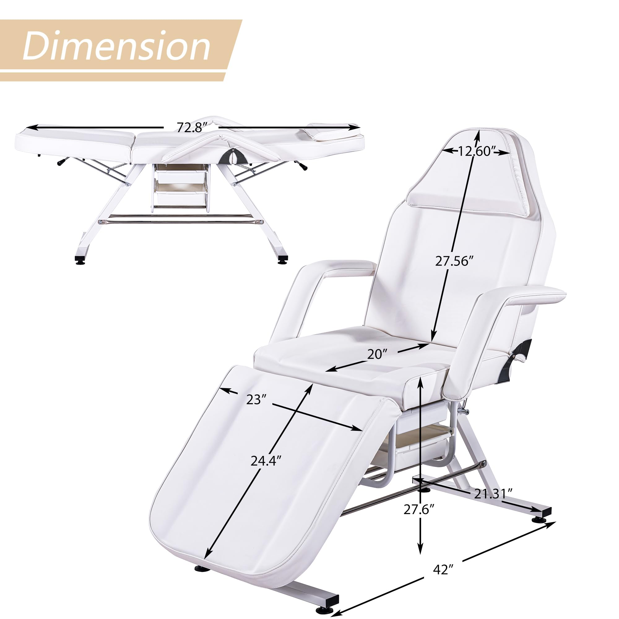 Voohek Adjustable Tattoo Pedicure Chair & Lash Bed - Professional Salon Spa Equipment for Massage, Barber, Beauty Services | White | Ideal for Tattoo Studios, Nail Salons & Beauty Clinics