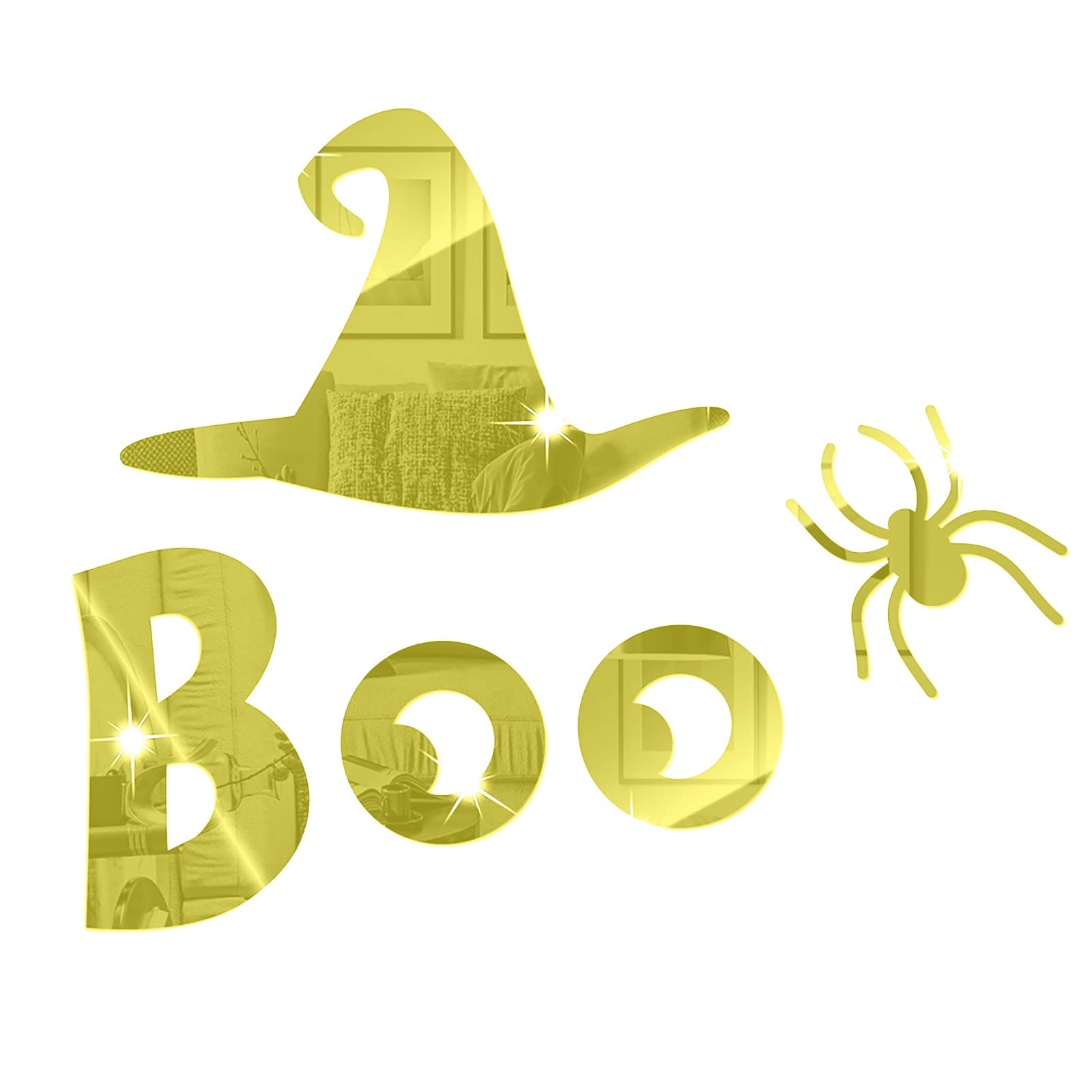 Halloween Mirror Wall Stickers - Witch Hat with Spiders Room Decor, Boo Decals for Home & Party (Set A, One Size) - Perfect for Bedroom, Living Room & Halloween Party Decorations