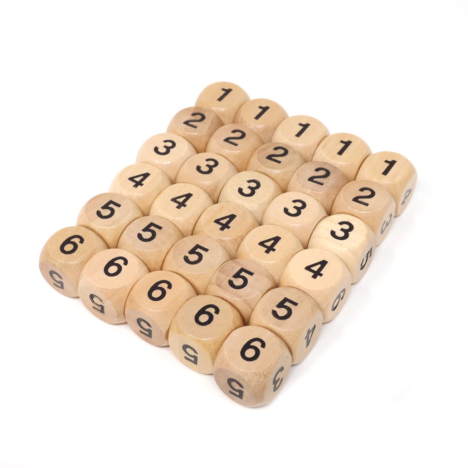 Honbay 30PCS Wooden Dice Set - 16mm Six Sided Game Dice with Rounded Corners for Board Games, DIY Crafts, Art Projects & Tabletop RPG Accessories