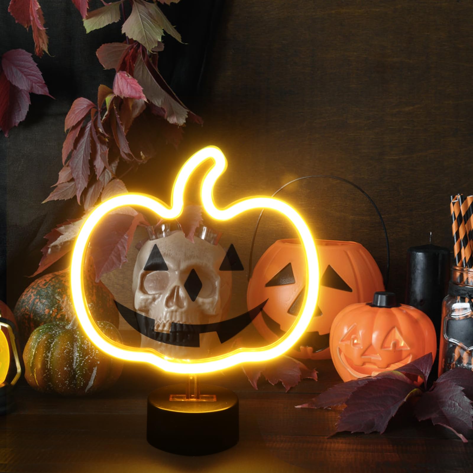 **BRIGHTDECK 2-Pack Halloween Ghost & Pumpkin Neon Night Lights - USB/Battery Powered, Spooky Decor for Bedroom, Bar, Kids' Room - Perfect for Parties, Home & Outdoor Halloween Decorations**