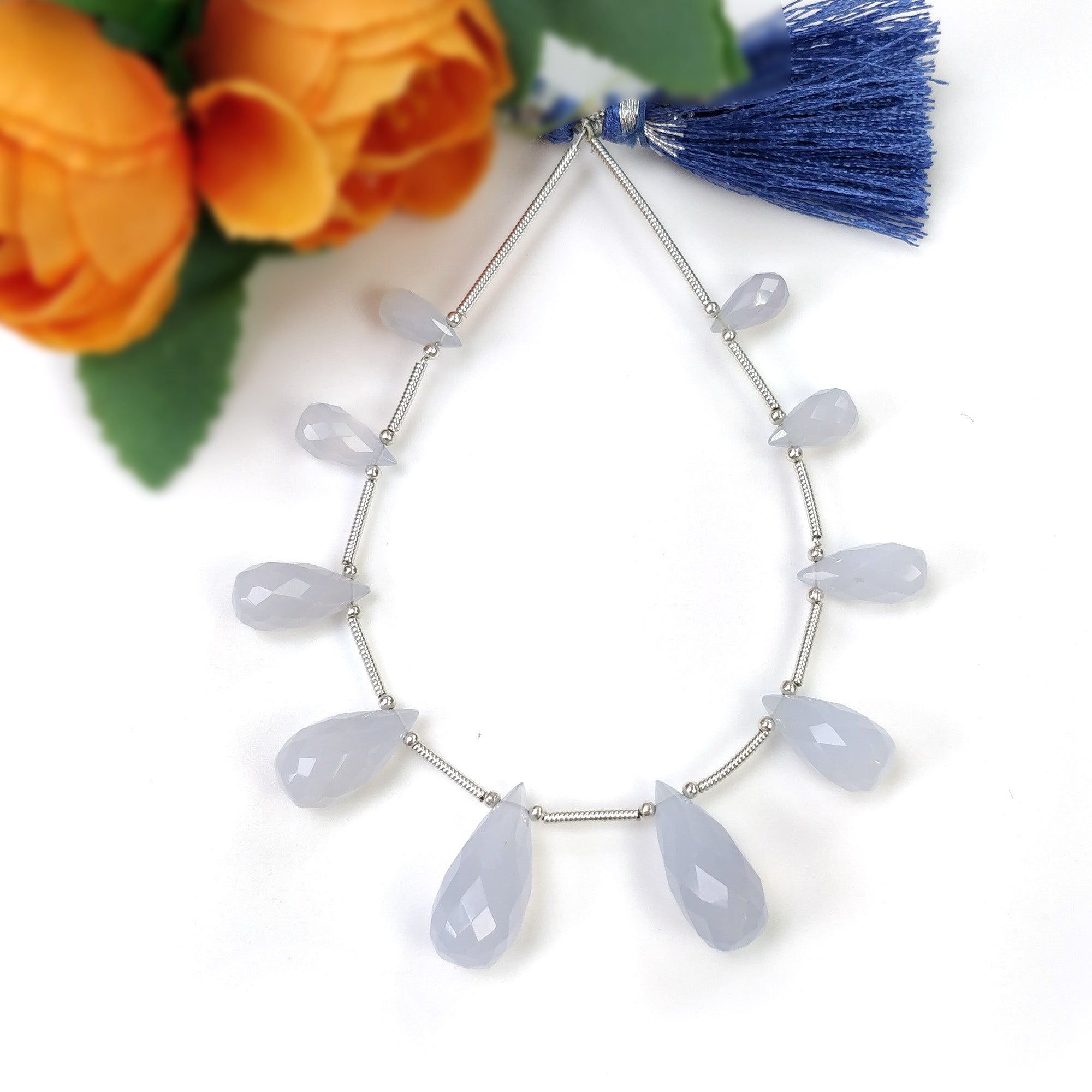 Natural Blue Chalcedony Gemstone Checker Cut Loose Beads - 40.00cts Untreated Faceted Tear Drop Beads (9.5mm-18mm) for Jewelry Making, DIY Crafts & Healing Crystal Bracelets