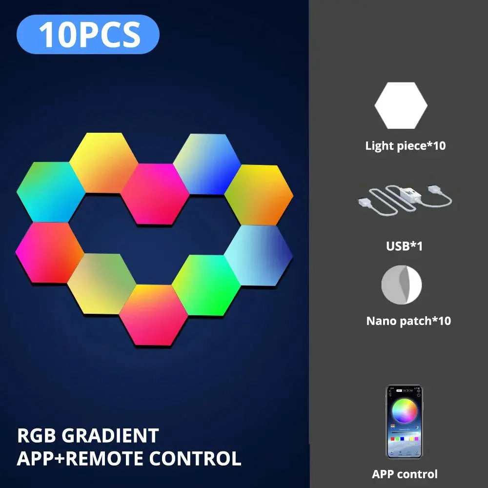 RGB LED Hexagon Wall Lights with WiFi & Bluetooth Control - Smart Home Decor for Bedroom, Gaming Room, and Party Lighting