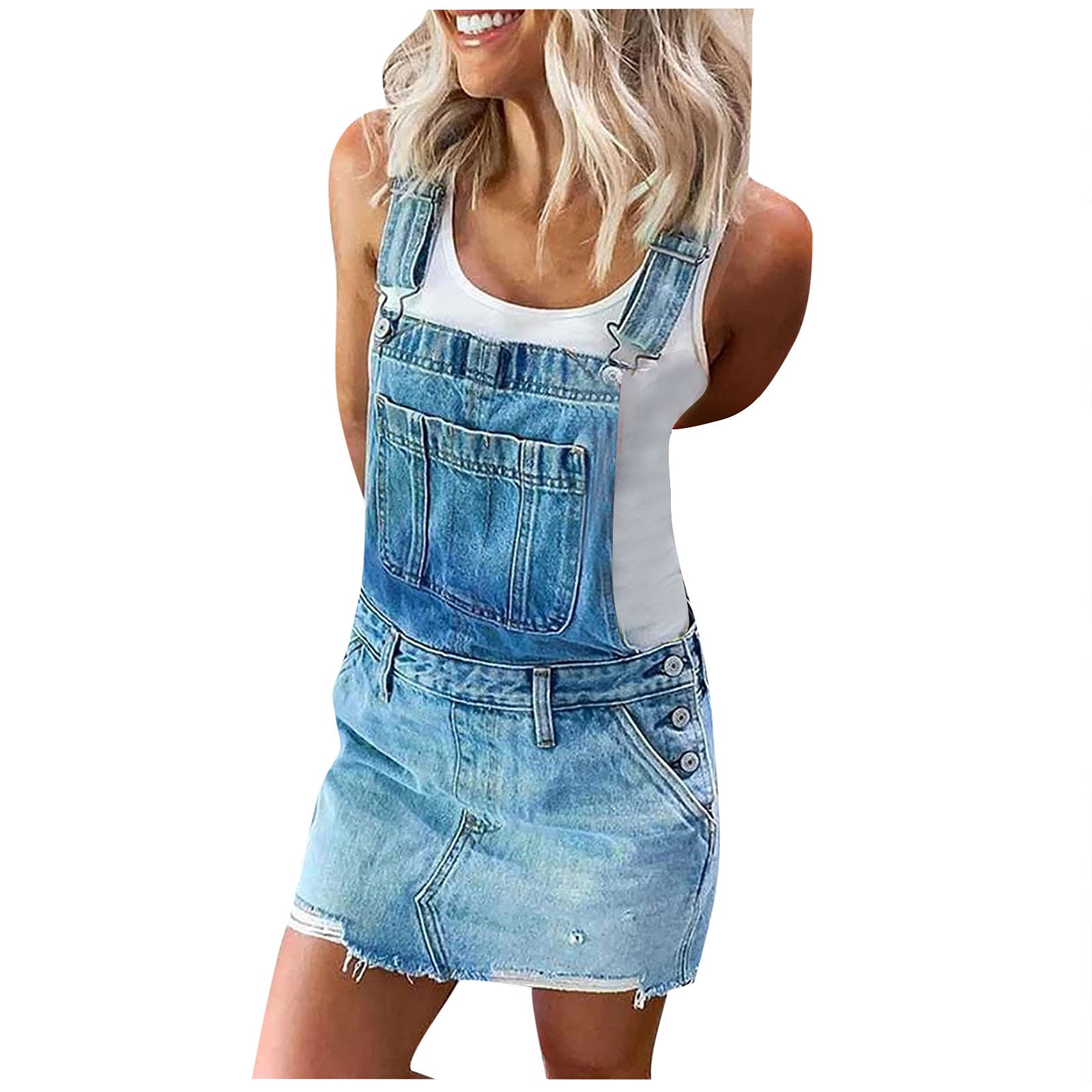 Trendy Women's Denim Pinafore Skirt with Suspenders - Stylish Mini Skirt & Casual Summer Dress for Outfits, Dates, and Beach Wear