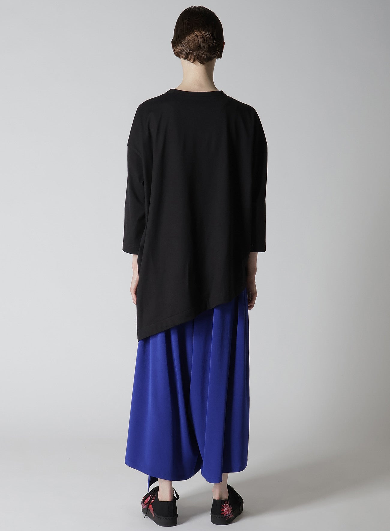 Y's Logo Stitch Asymmetric Drape Cotton Jersey T-Shirt - Casual Wear for Women, Street Style Fashion, Everyday Comfort