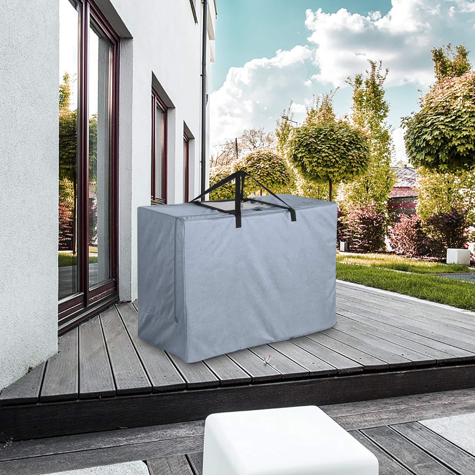 **Waterproof Patio Furniture Cushion Storage Bag with Clear View Window - Dustproof Outdoor Cover for Seat Cushions - Lightweight & Portable (40 x 28 x 18 Inches, Grey) - Perfect for Deck, Poolside & Outdoor Furniture Protection**
