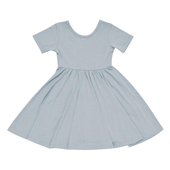 Kyte Baby Twirl Dress in Fog - Soft Organic Cotton Baby Girl Dress for Special Occasions & Photoshoots