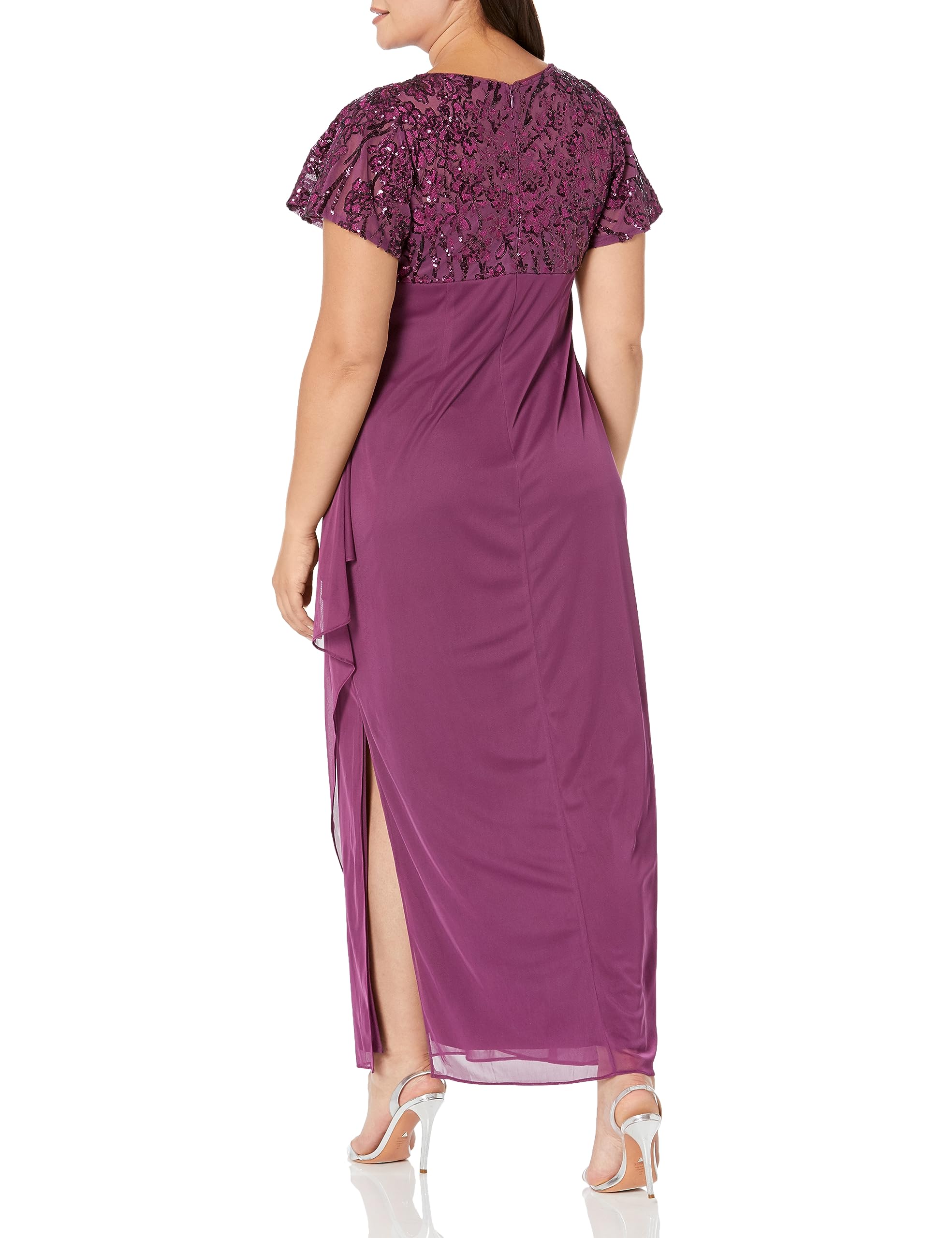 Alex Evenings Women's Plus Size Long Stretch Sequin Empire Waist Mother of The Bride Dress - Elegant Formal Gown for Weddings, Parties & Special Occasions