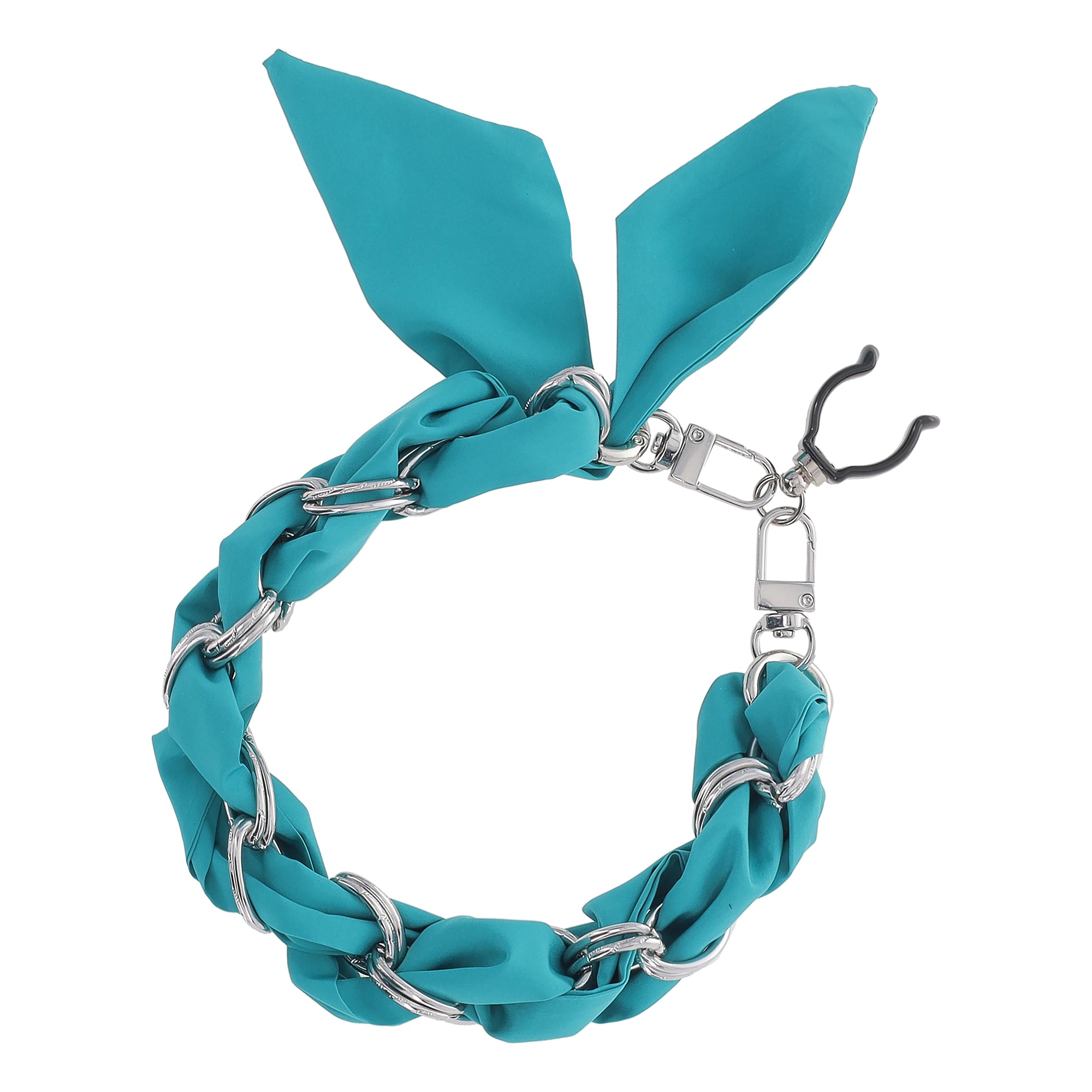 Luxury Silver Chain Wrist Strap with Turquoise Silk Satin Scarf for 18-25mm Canes - Elegant Walking Cane Accessory for Women & Men, Perfect for Weddings, Parties, and Formal Events