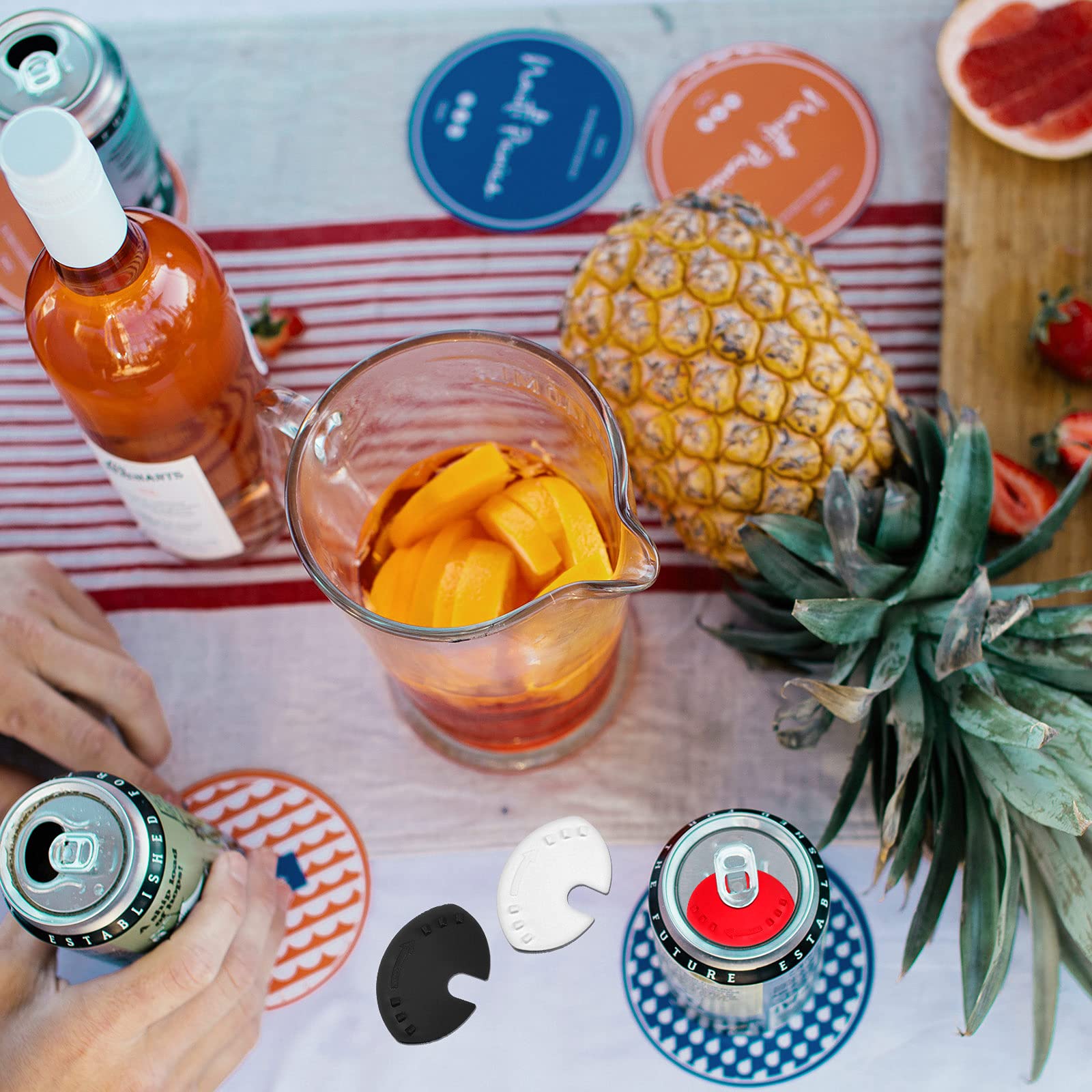 10-Piece Soda Can Lid Covers - Swivel Can Sealer & Beverage Protector Caps - Plastic Drink Sealers in Black, White, Red - Keep Drinks Fresh for Parties, Picnics & Outdoor Activities