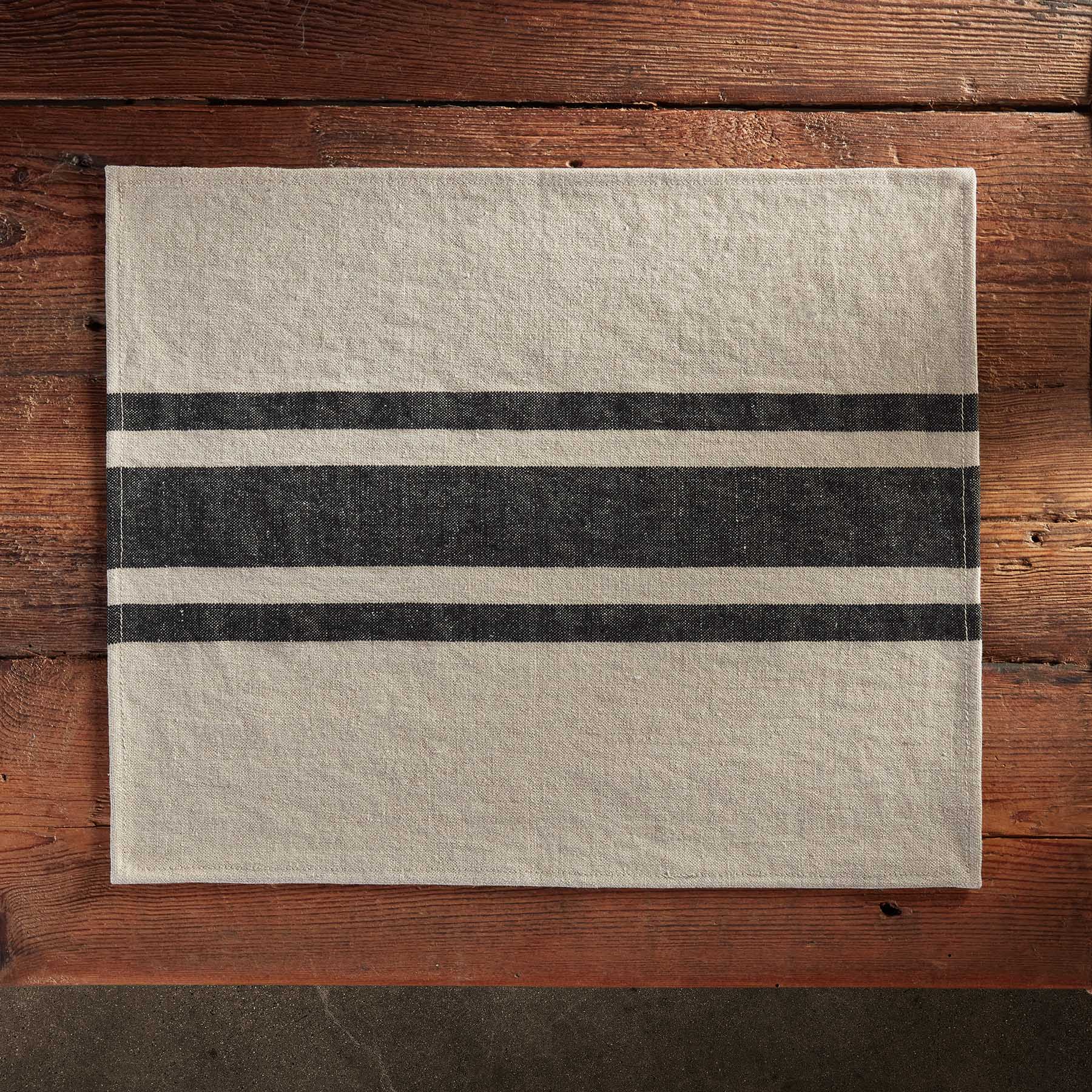 Premium 3-Stripe Cotton Placemat Set - Natural & Black - Elegant Dining Table Decor for Everyday Meals & Dinner Parties