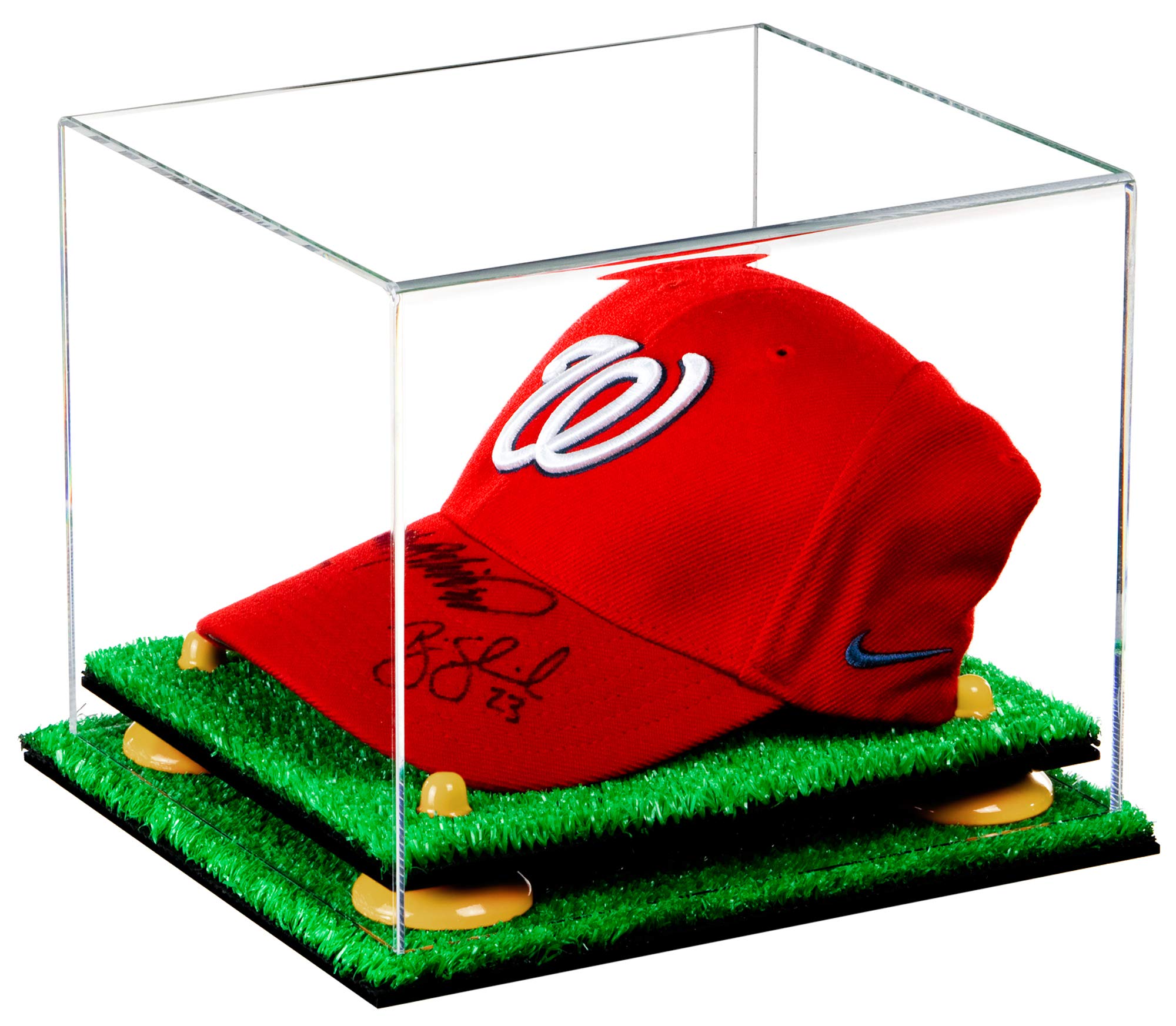 Clear Acrylic Display Case with Yellow Risers & Turf Base - 8.75