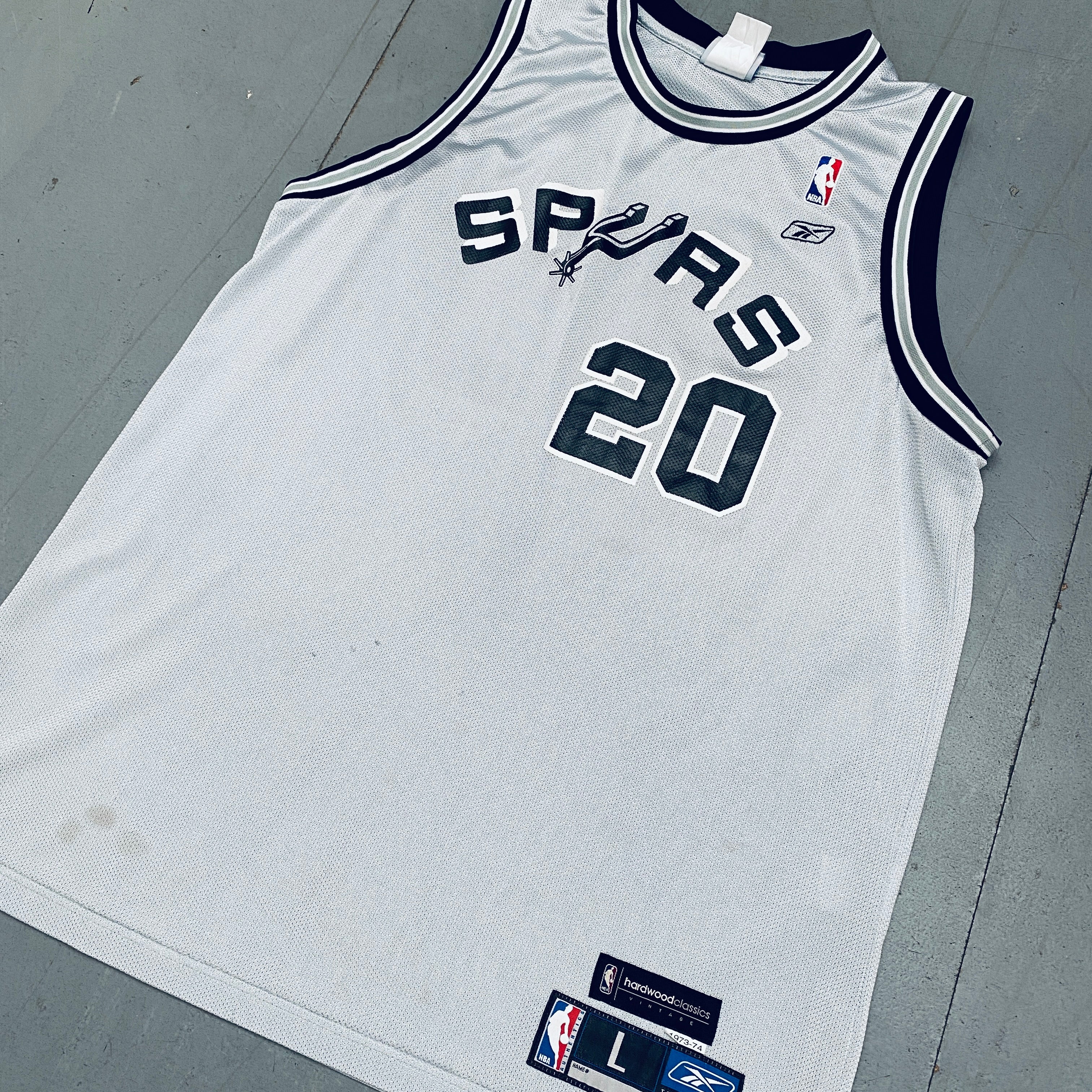Authentic Reebok Manu Ginobili San Antonio Spurs 2002-03 Rookie Silver Jersey (Size L) - Perfect for NBA Fans, Collectors, and Game Day Outfits