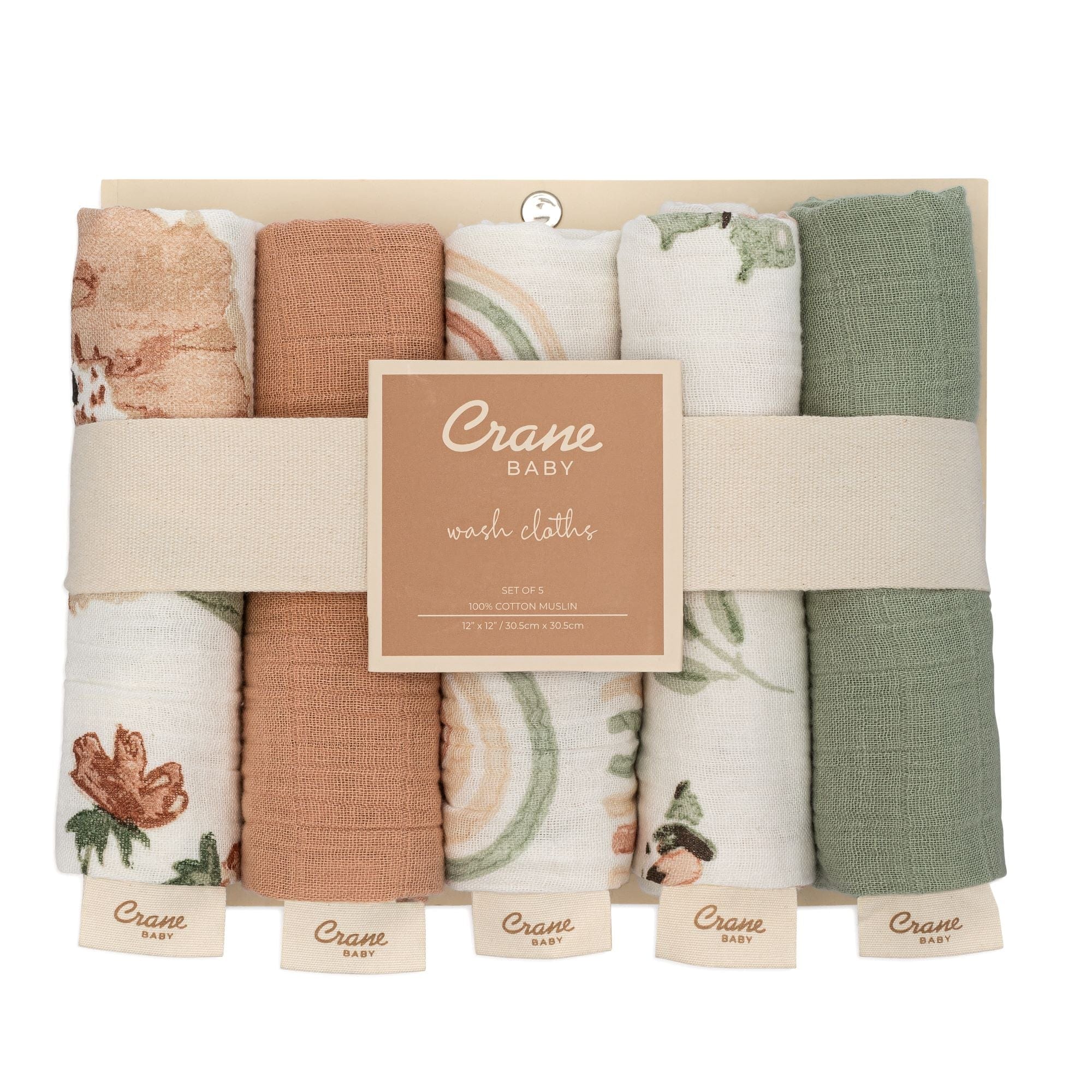 Premium 5-Piece Baby Wash Cloth Set - Soft Crane & Floral Design (Pink) for Newborn Bath Time & Gentle Skin Care