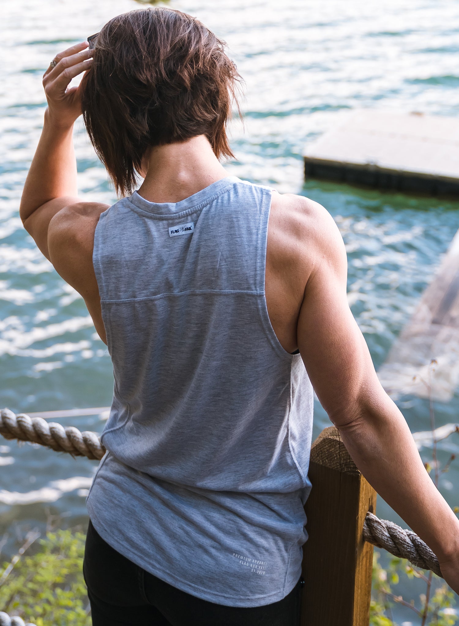 Premium Monogram Tank Top for Women - Soft Grey Cotton Casual Tee - Perfect for Gym, Yoga & Everyday Wear