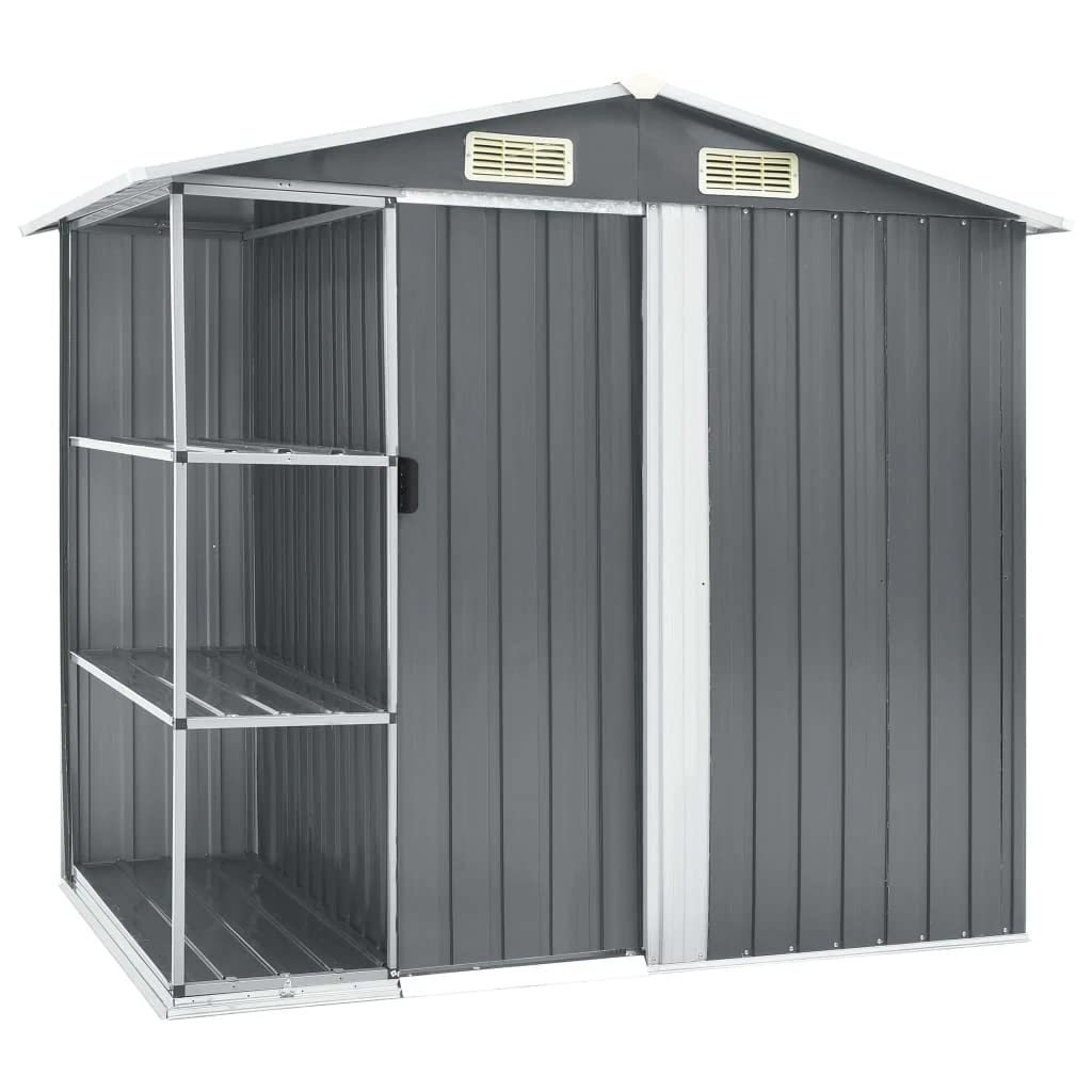 vidaXL Heavy-Duty Iron Garden Shed with Storage Rack | Outdoor Storage Building for Tools & Equipment | Weather-Resistant Multi-Color Options | Perfect for Backyard, Patio & Garage Organization