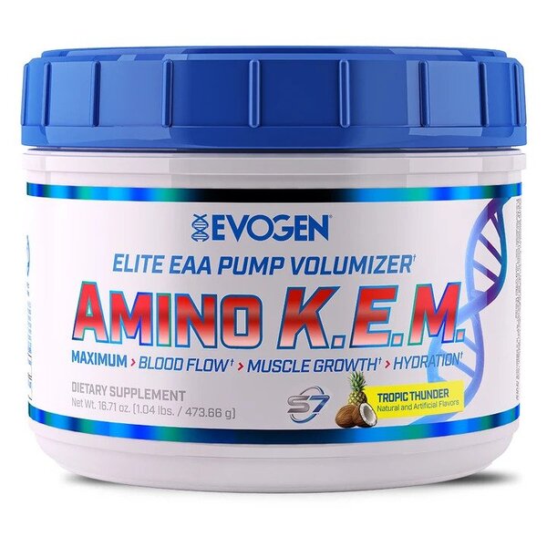 Evogen Amino K.E.M. EAA Essential Amino Acid Supplement - Tropical Thunder Flavor, 464g | Pre-Workout & Post-Workout Recovery for Athletes & Fitness Enthusiasts