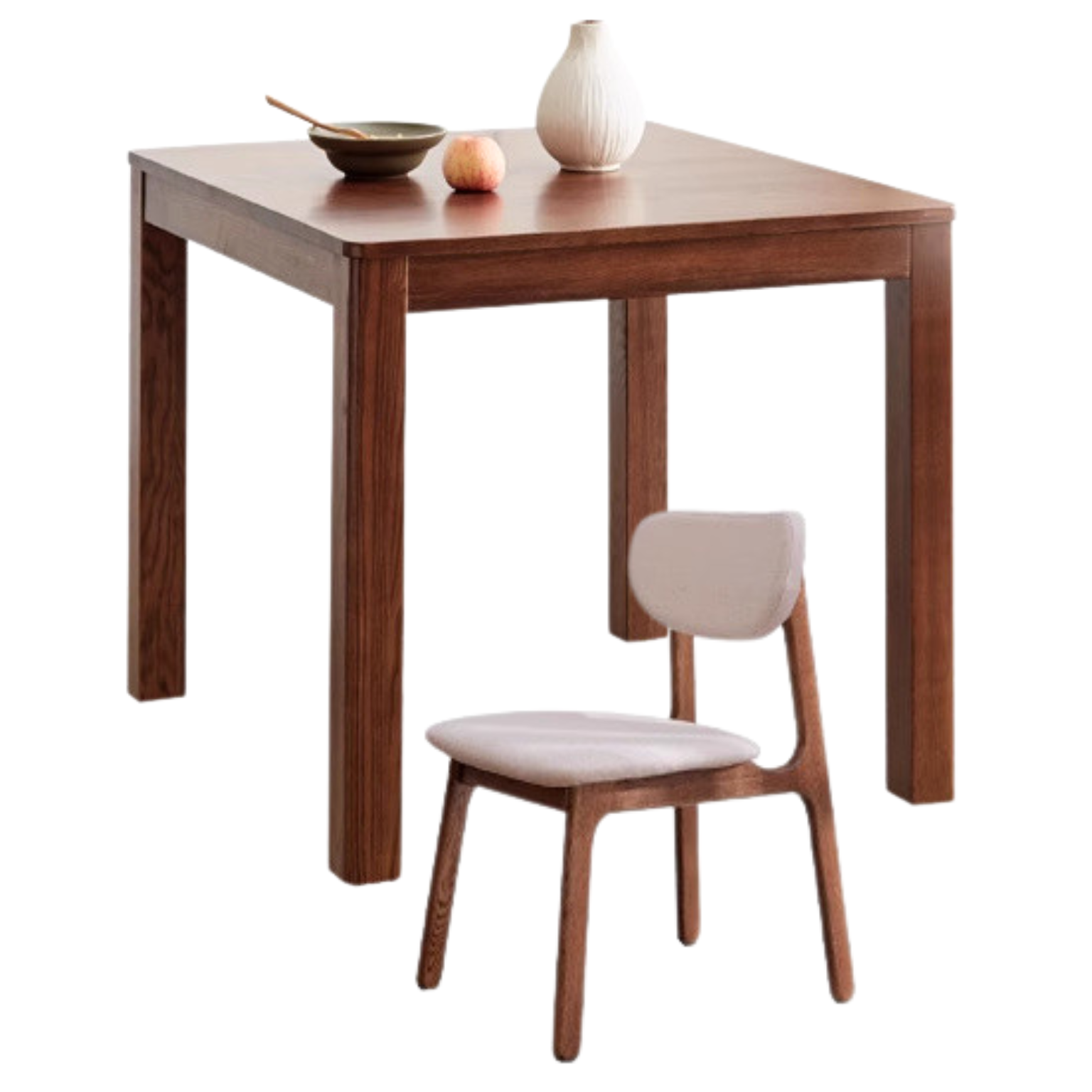 39.3x39.3x29.9 inch / 100x100x76 cm / Walnut Color / Square table + 4 chairs