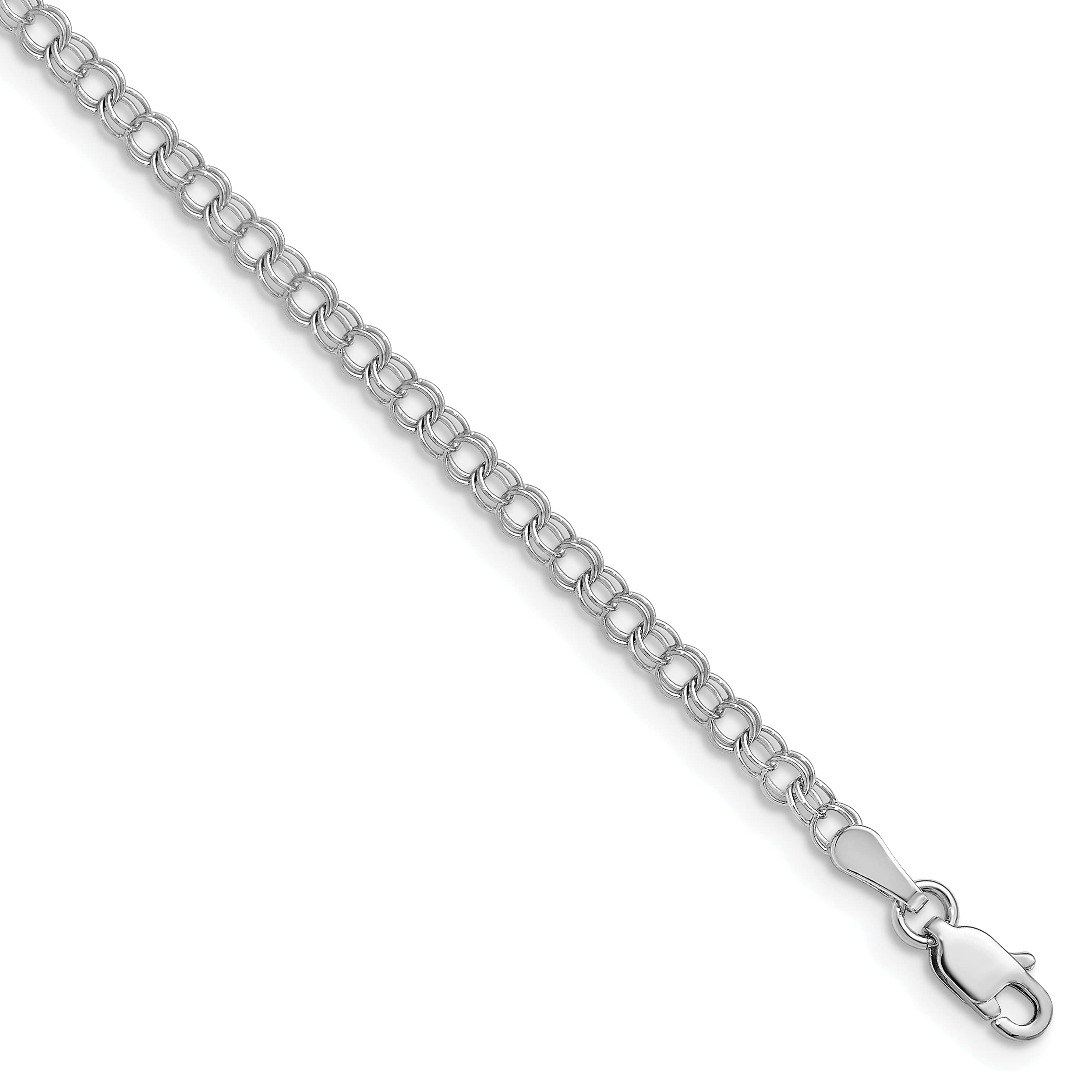 IceCarats 14K Solid White Gold 3mm Double Link Chain Charm Bracelet for Women - Elegant Layering Jewelry for Everyday Wear & Special Occasions
