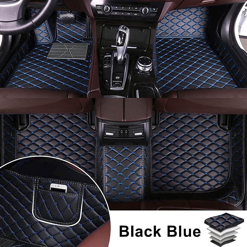 Premium All-Weather Car Floor Mats for Dodge Nitro 2007-2011 - Full Set with Pockets & Luxury Leather Design - Black/Blue - Perfect for Daily Commute, Road Trips & Off-Road Protection